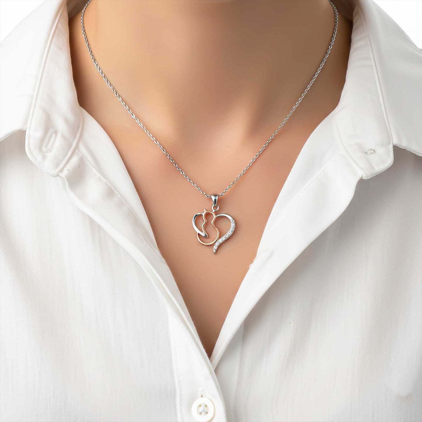 Silver Cat Heart Pendant For Cat Lover's