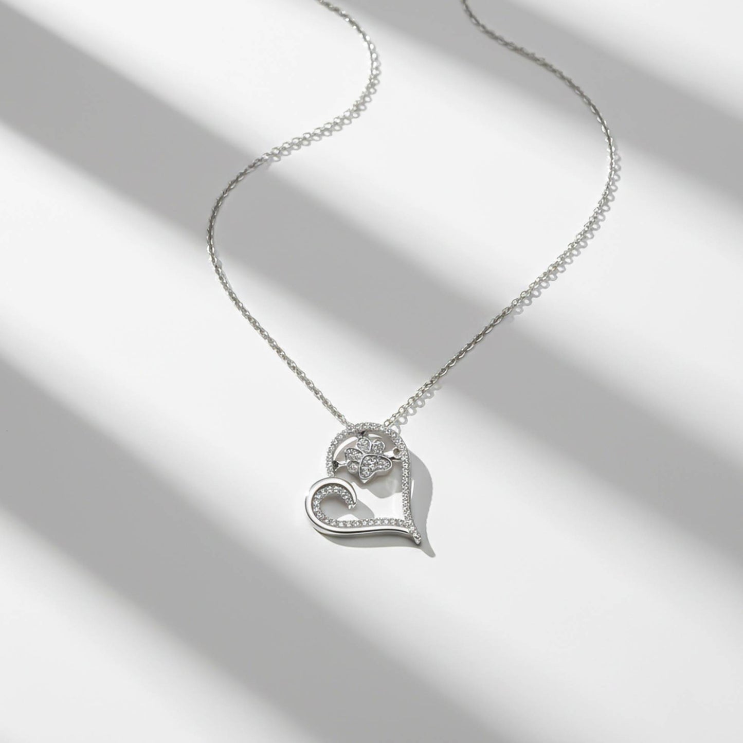 Silver Heart Dog Paw Pendant