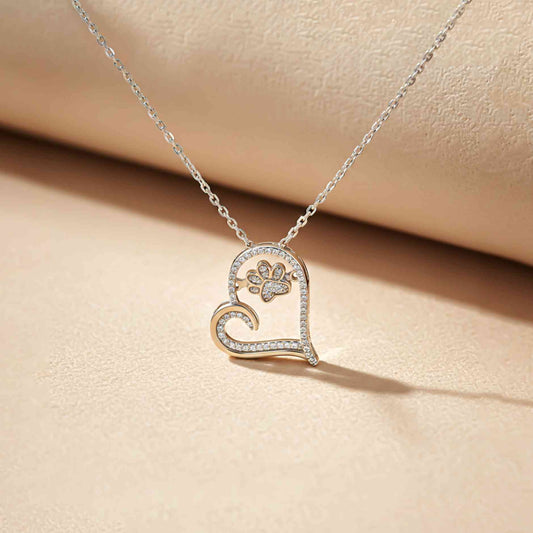 Silver Heart Dog Paw Pendant