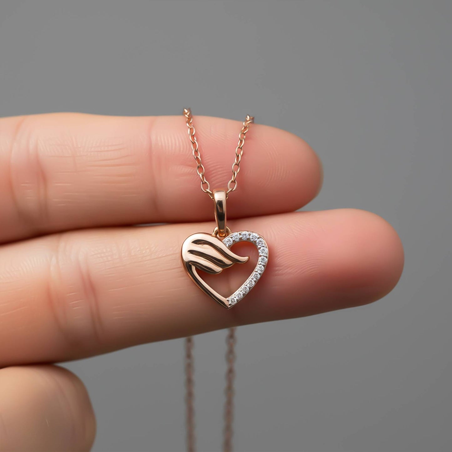 Sterling Silver Angel wing Heart Pendant with Chain