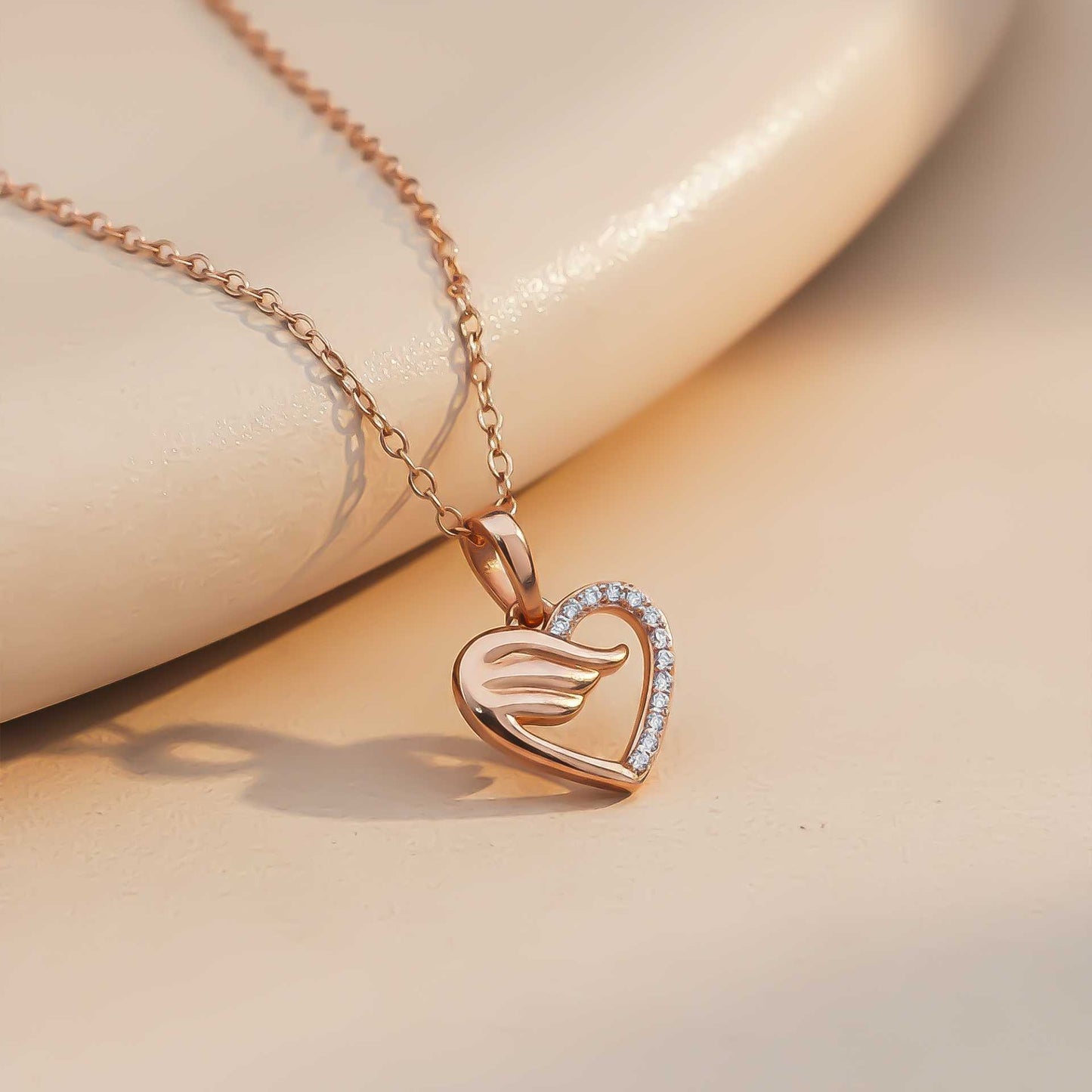 Sterling Silver Angel wing Heart Pendant with Chain