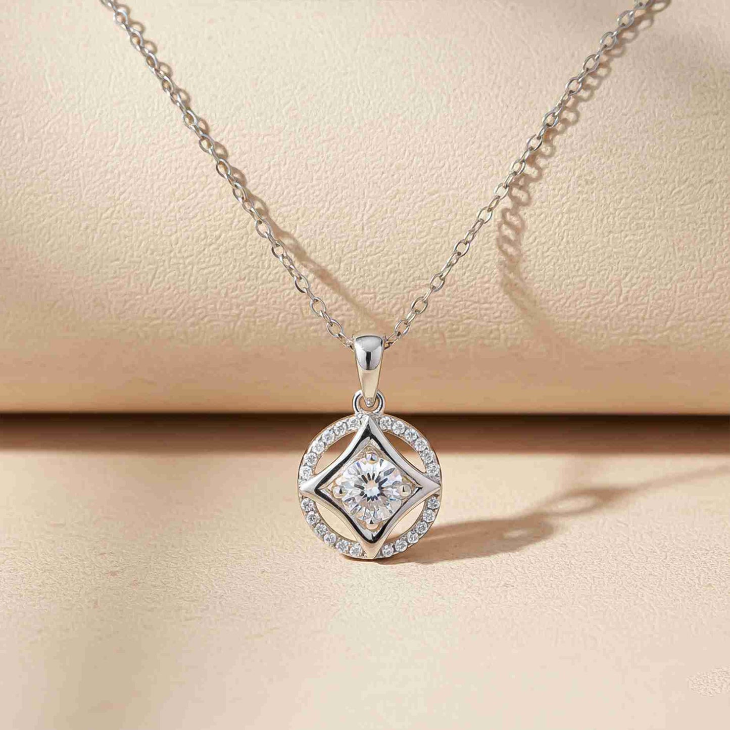 Silver Zircon Studded Star Circle Pendant