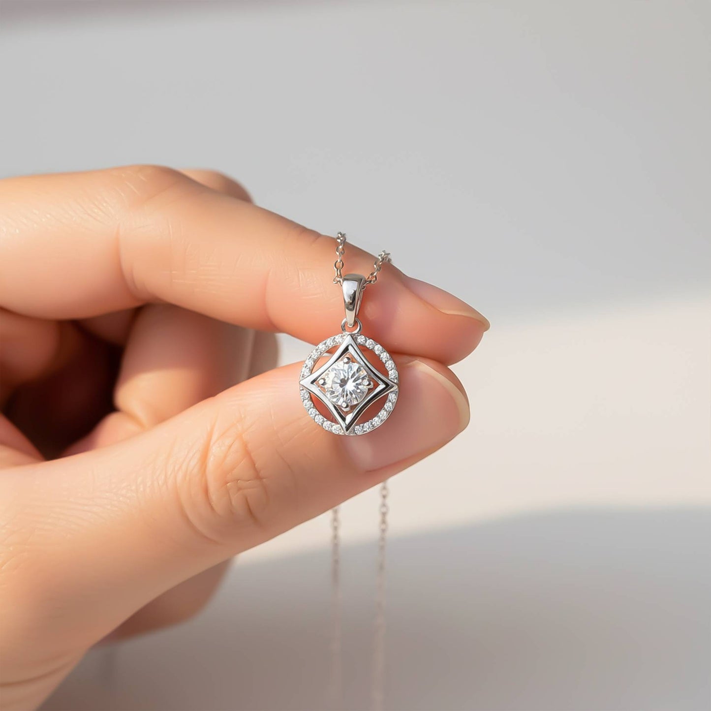 Silver Zircon Studded Star Circle Pendant