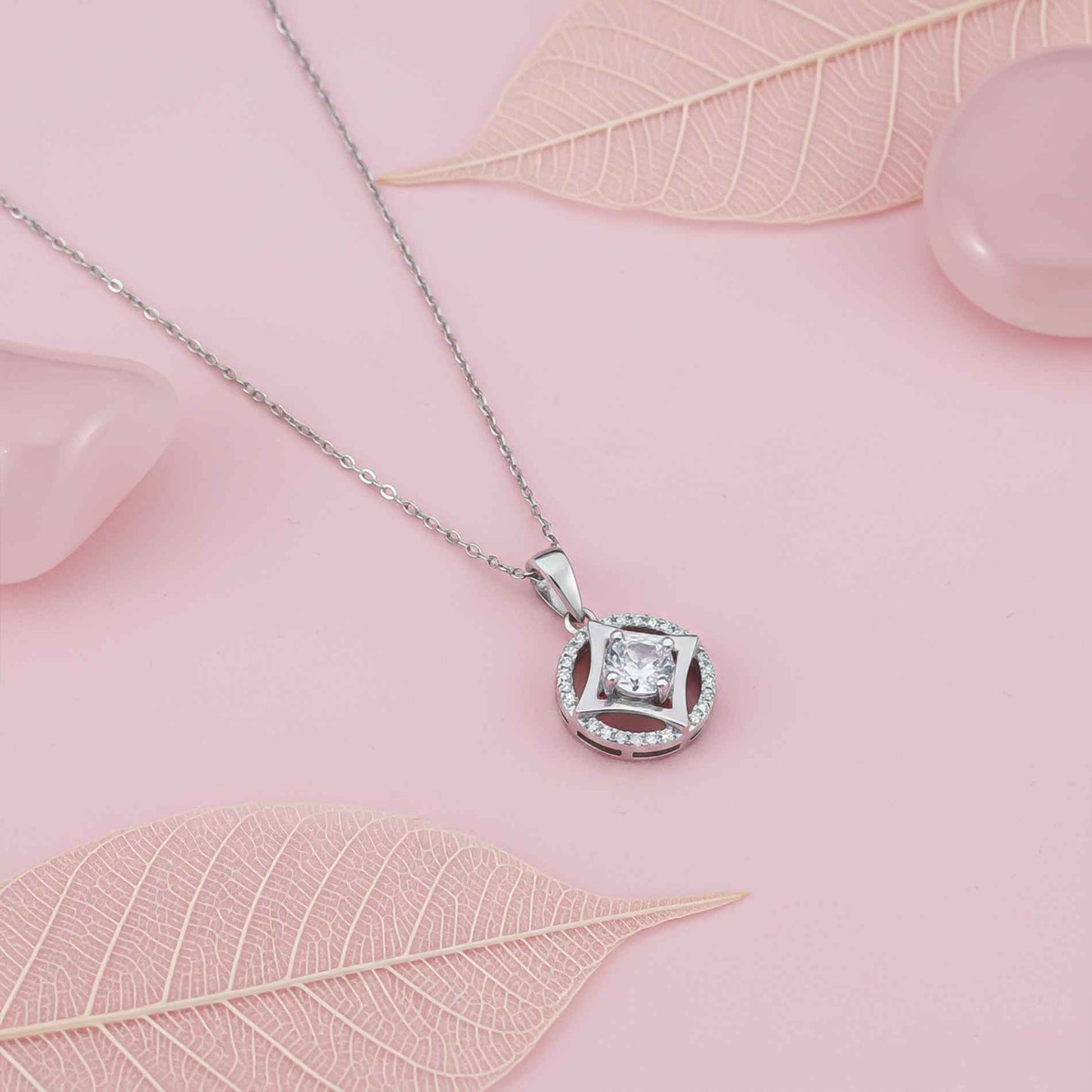 Silver Zircon Studded Star Circle Pendant