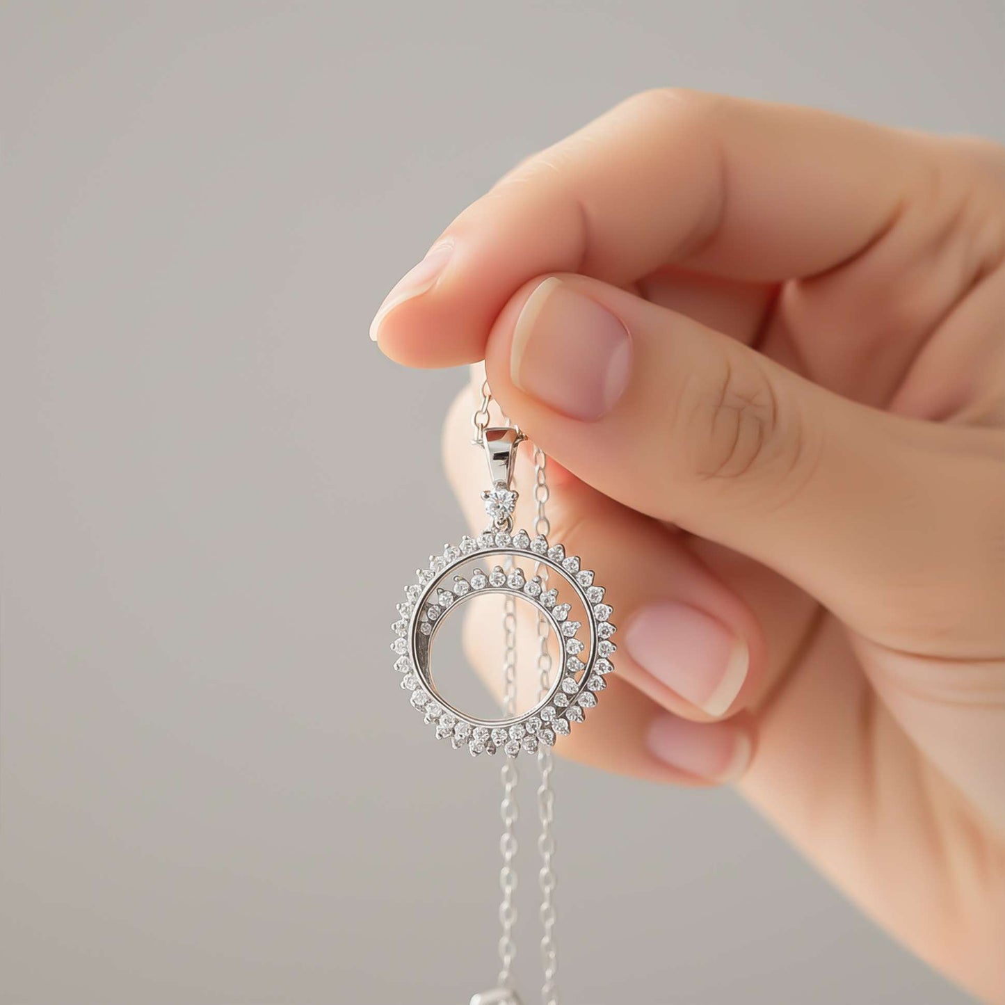 Silver Double Ring Circle Pendant