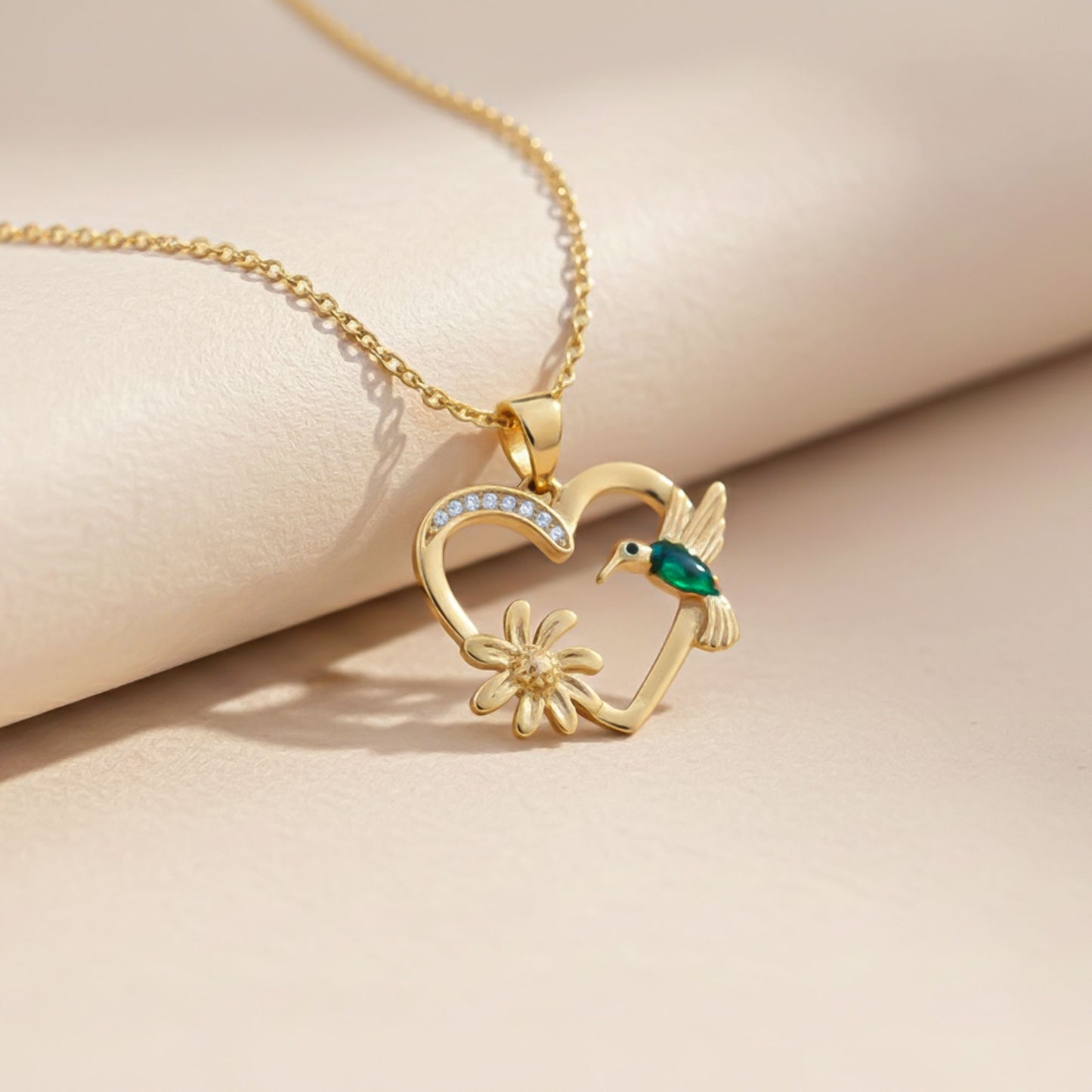 Silver Hummingbird Green Emerald Pendant