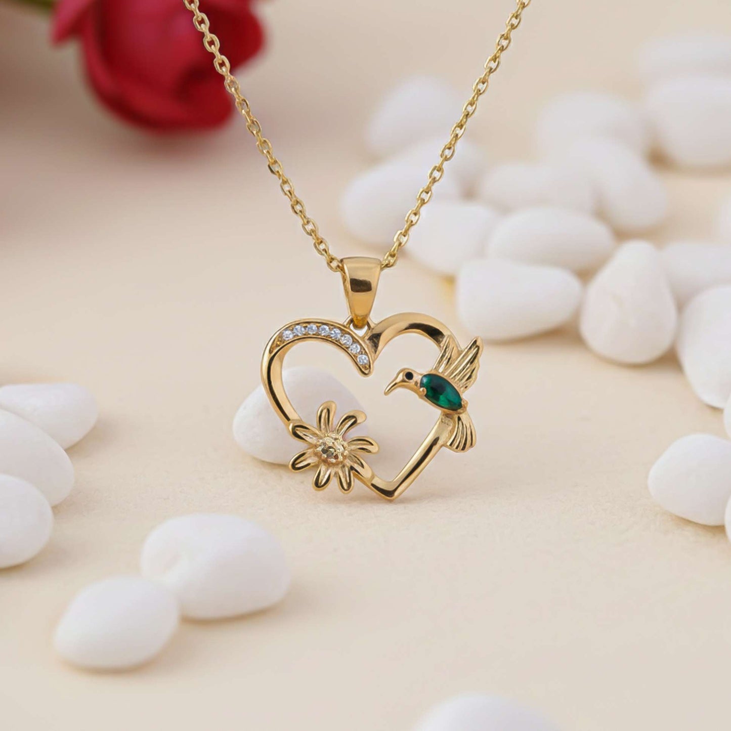 Silver Hummingbird Green Emerald Pendant