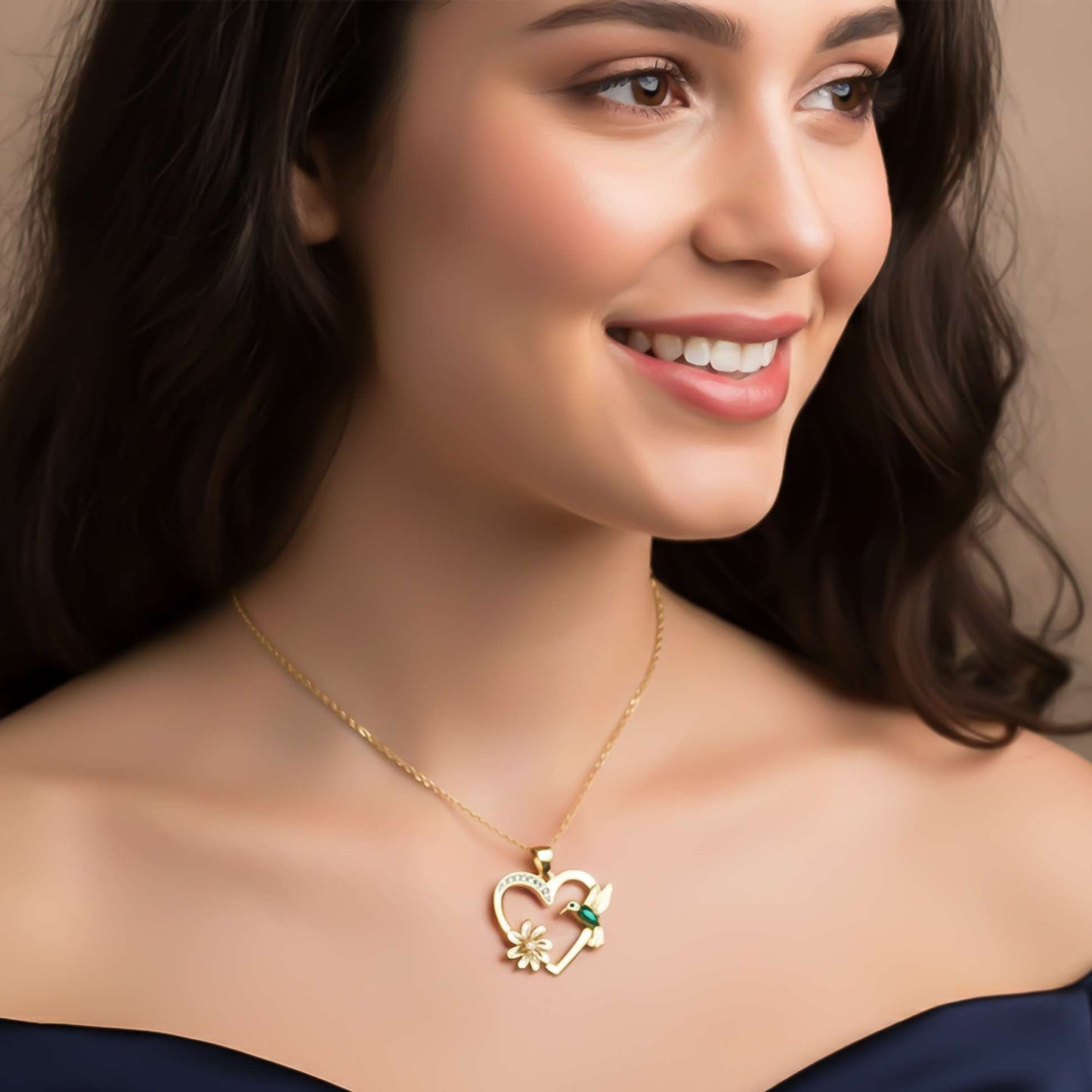 Silver Hummingbird Green Emerald Pendant