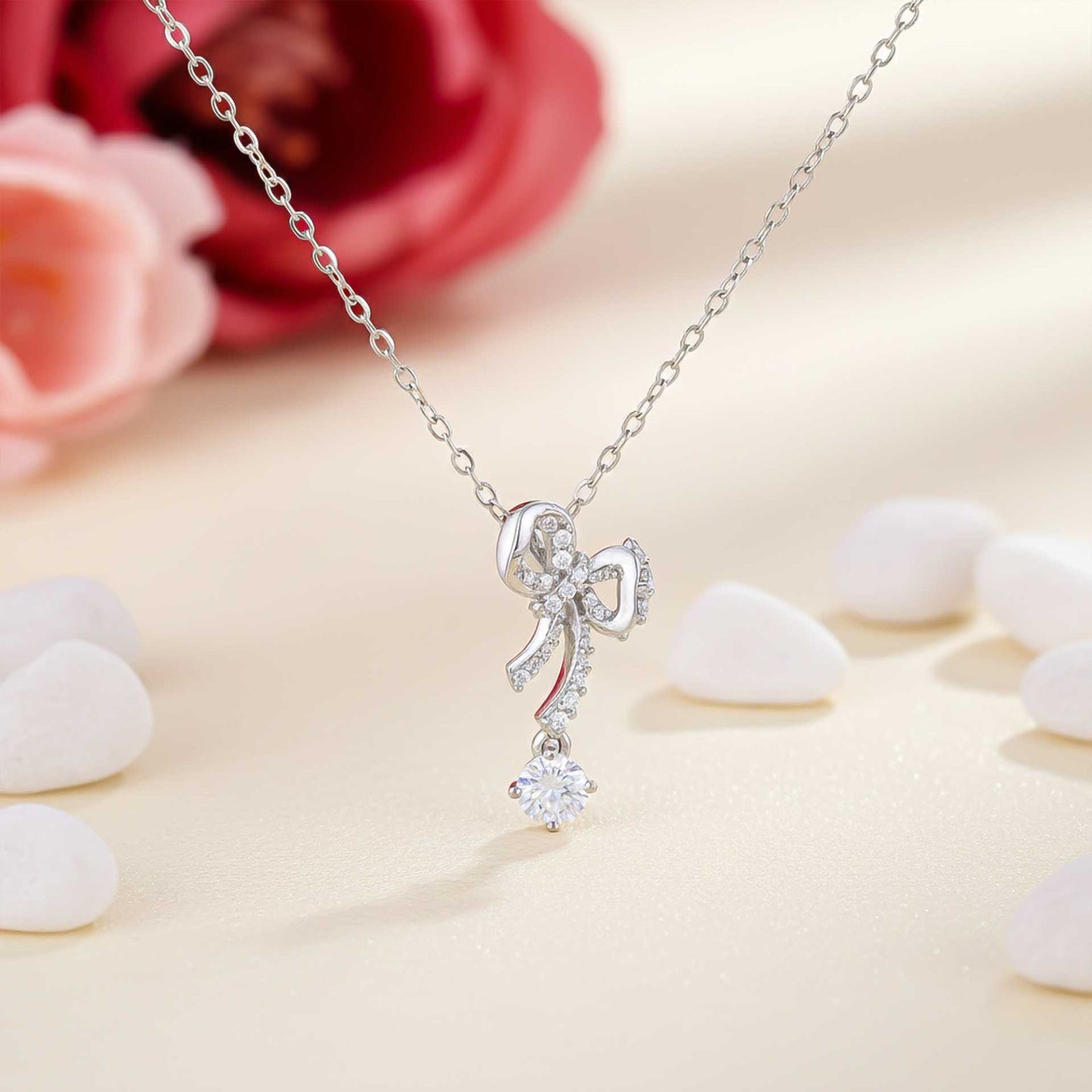 Silver Bow Knot  Necklace