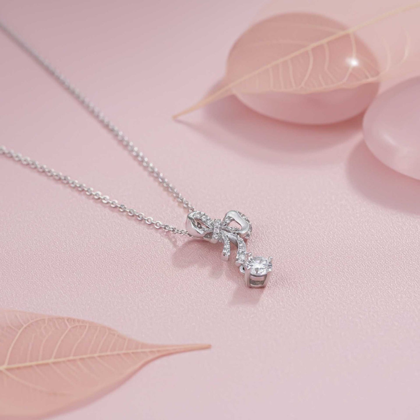 Silver Bow Knot  Necklace