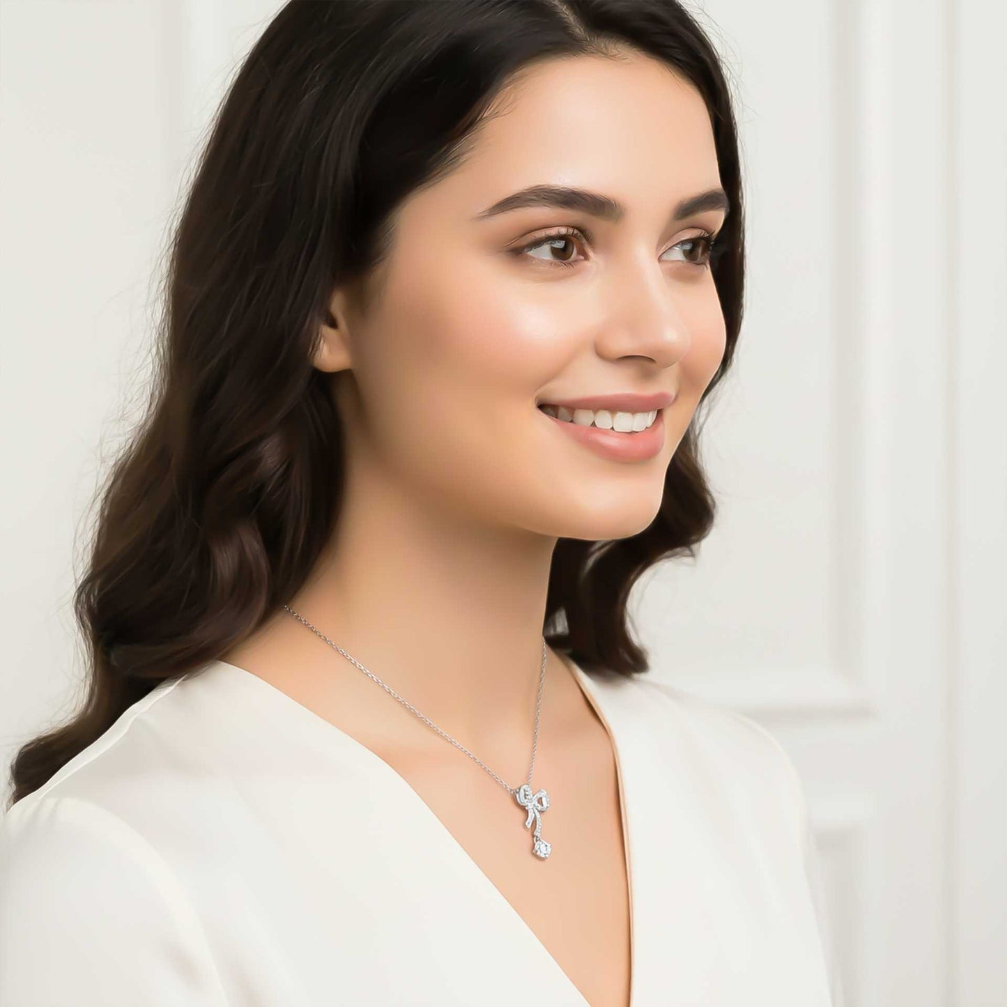Silver Bow Knot  Necklace