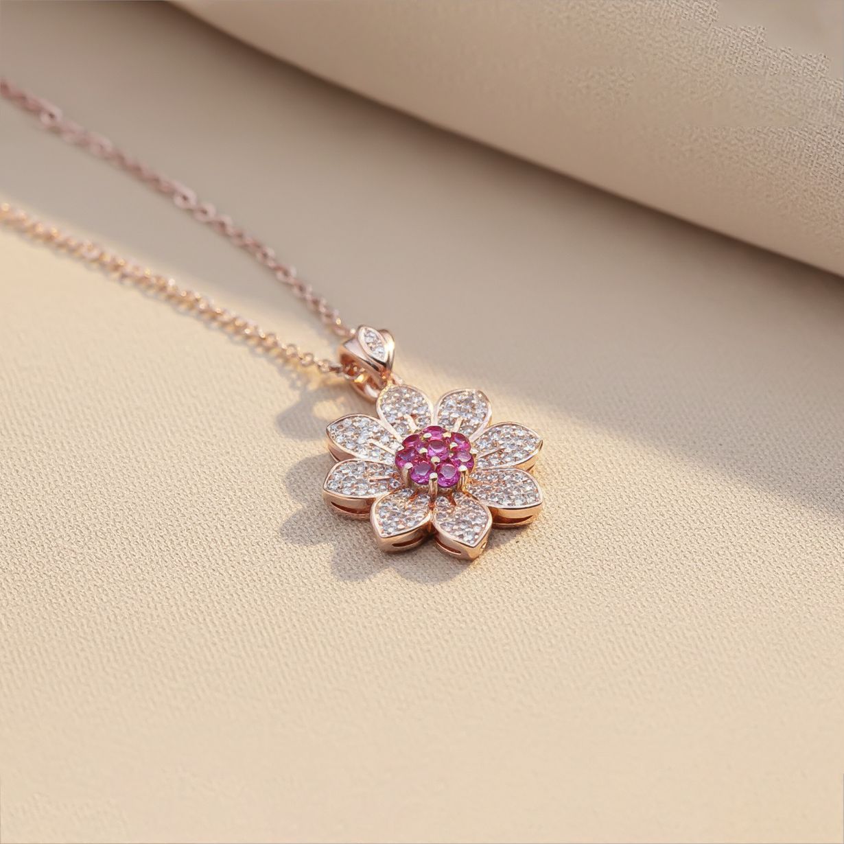 Sterling Silver Pink Floral Pendant