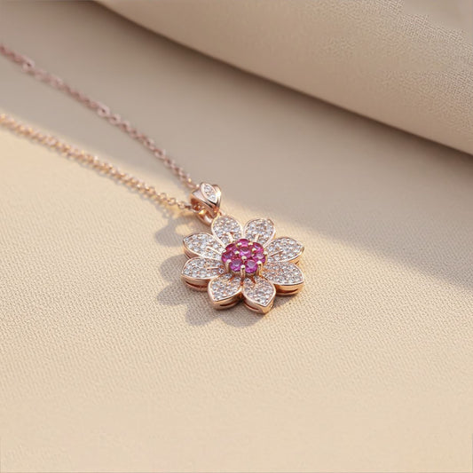 Sterling Silver Pink Floral Pendant