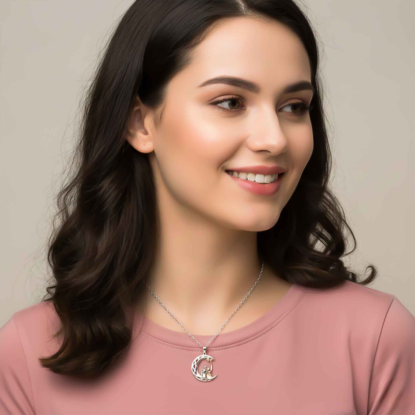 Silver & Rose Gold Couples Circle Pendant Gifts for Women