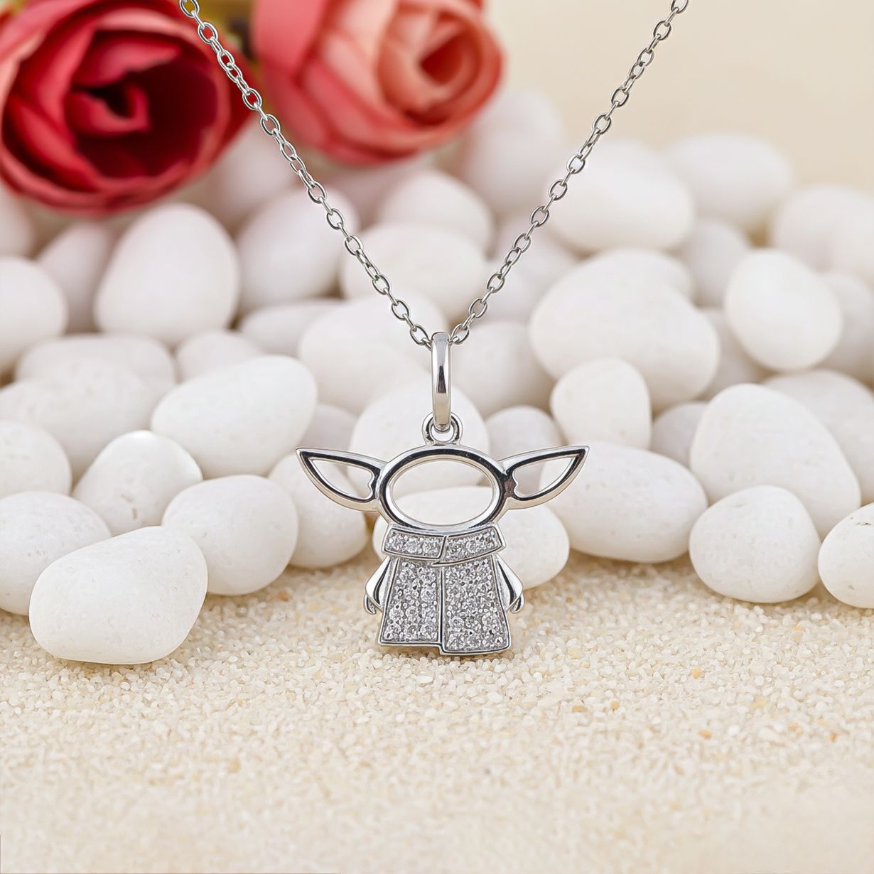 Silver Star Wars Baby Yoda Grogu Pendant