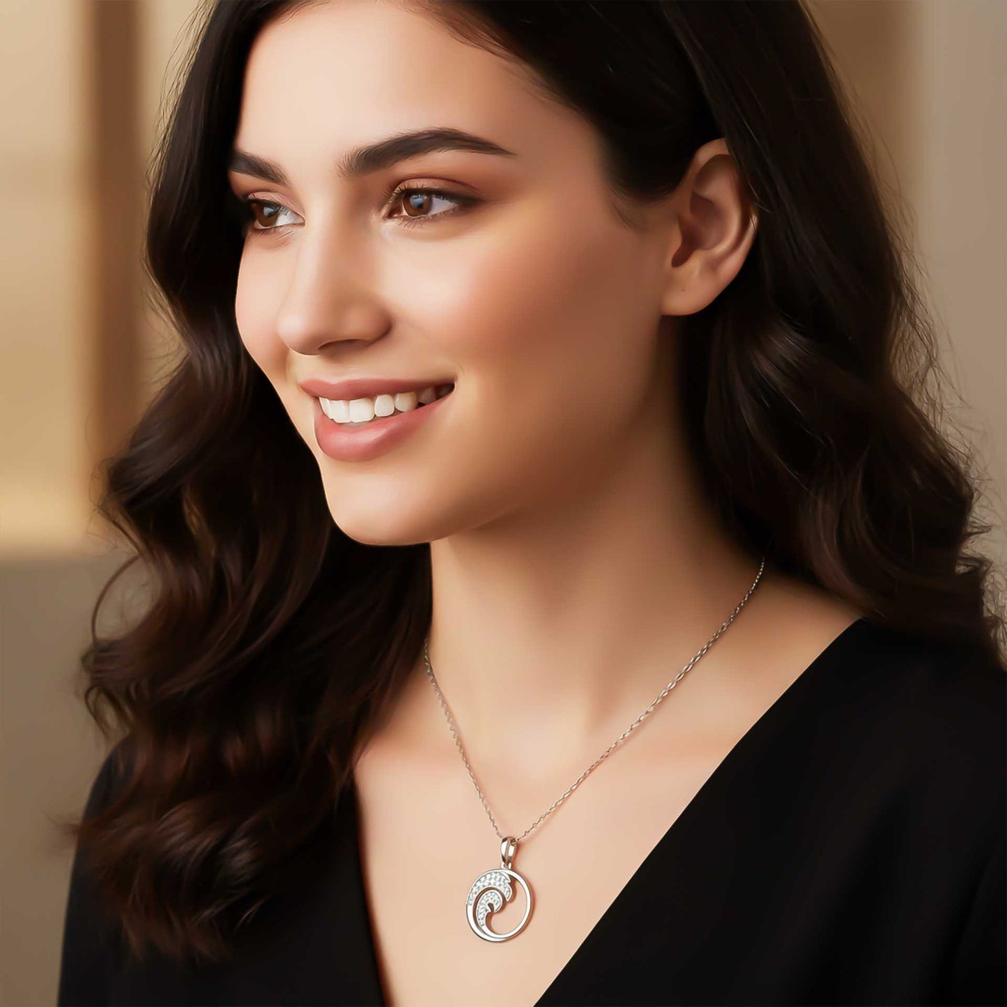 Silver Cubic Zircon Crystal Wave Pendant