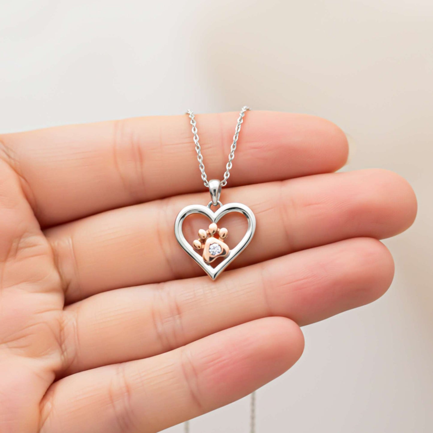 Sterling Silver Heart Paw Two Tone Pendant