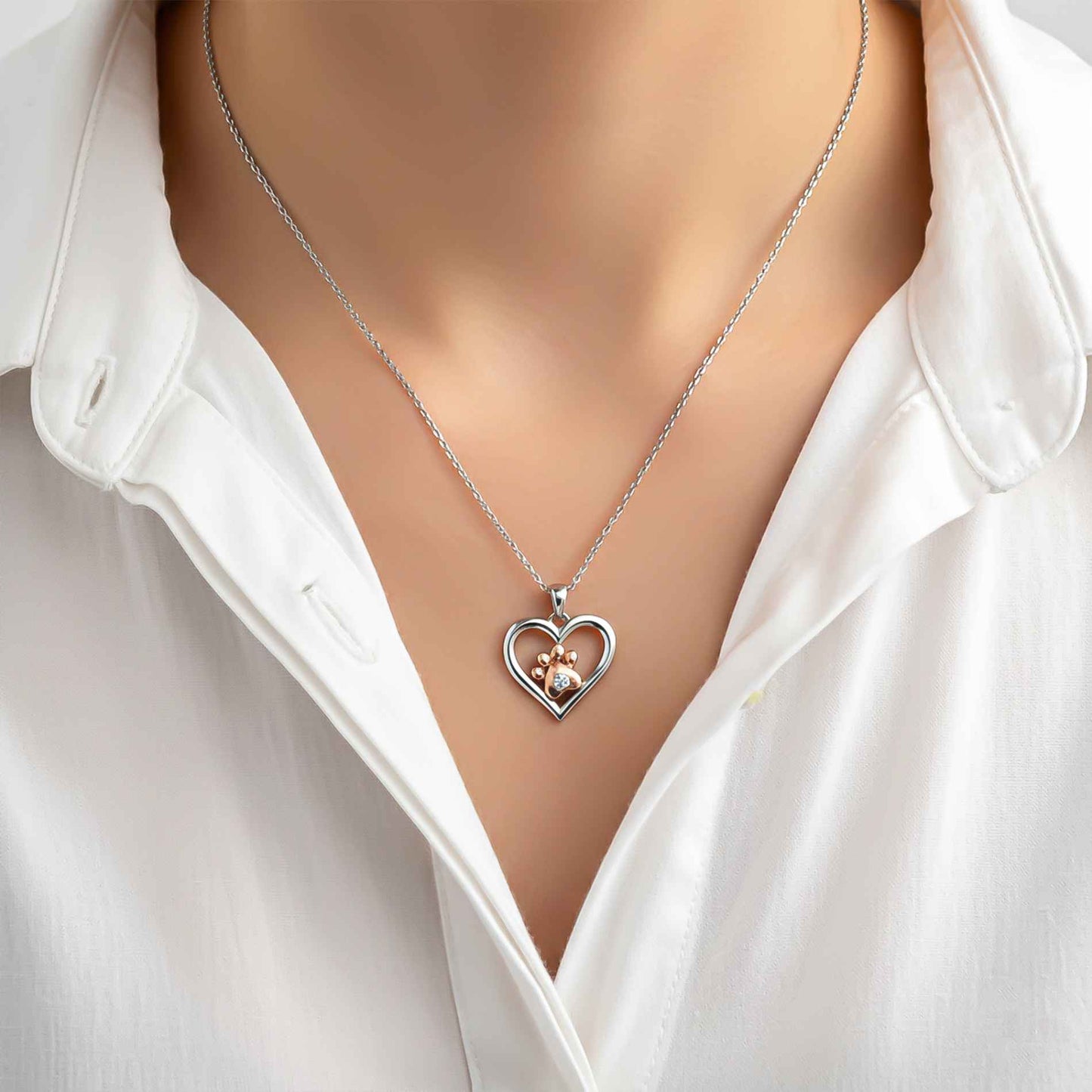 Sterling Silver Heart Paw Two Tone Pendant