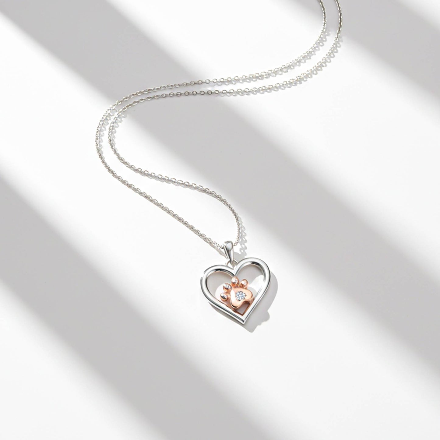 Sterling Silver Heart Paw Two Tone Pendant