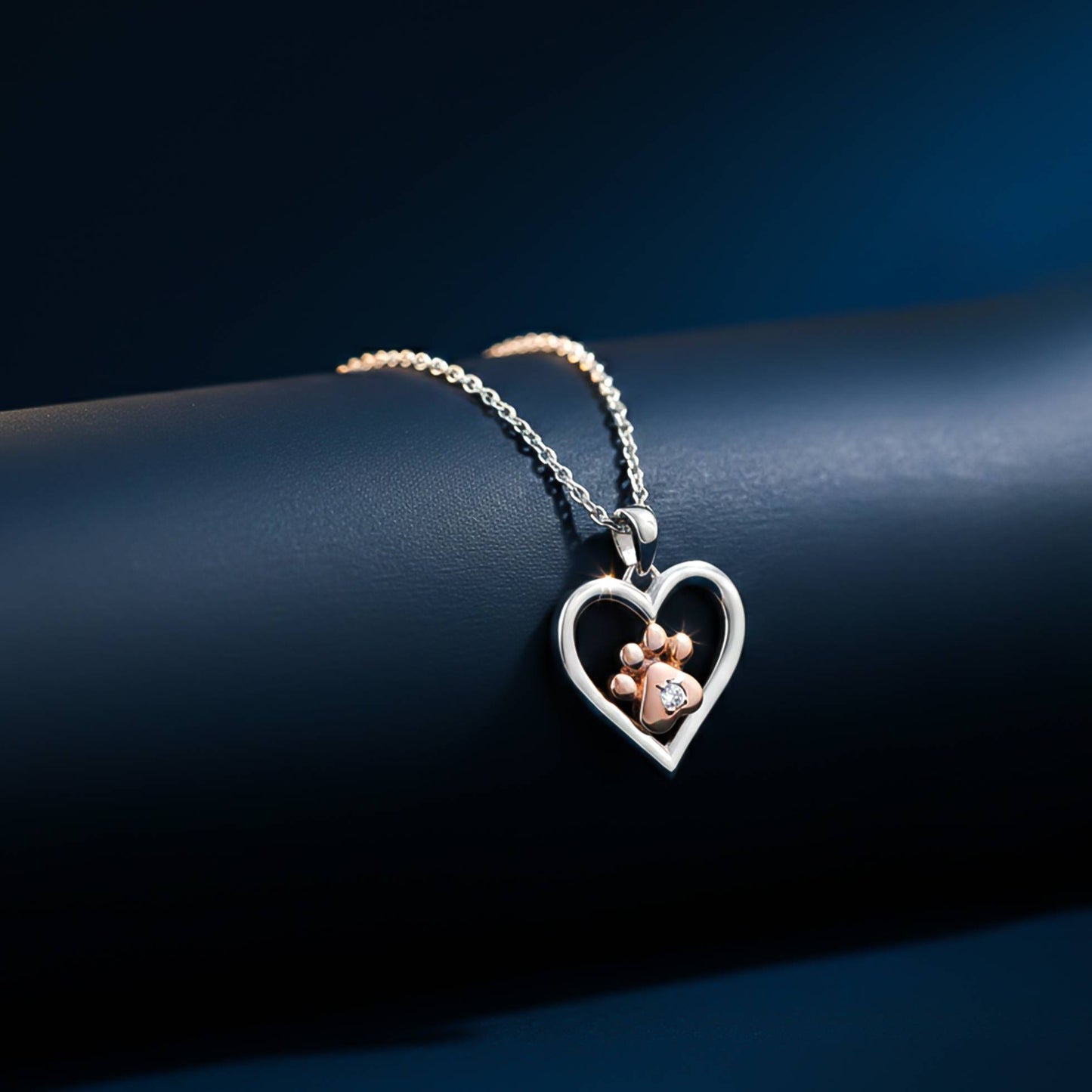 Sterling Silver Heart Paw Two Tone Pendant