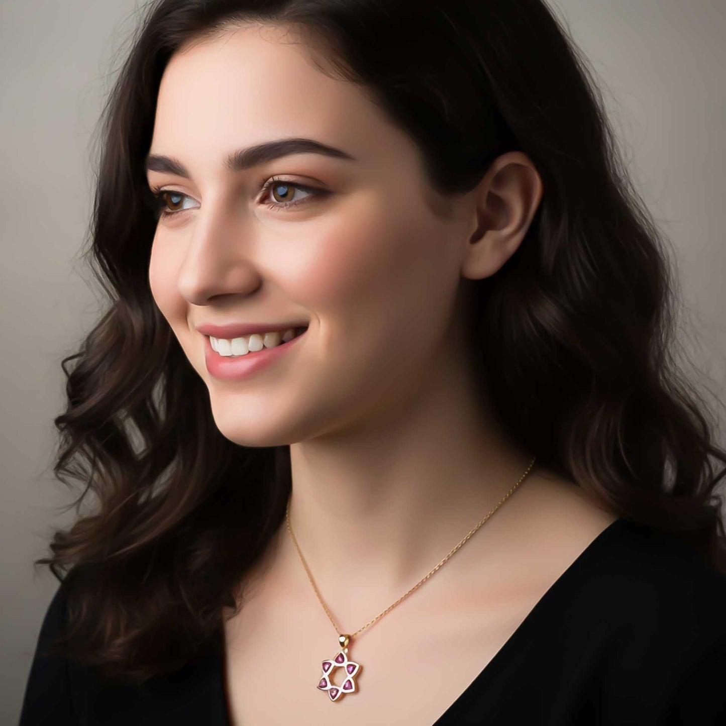 Silver Star Floral Ruby Pendant