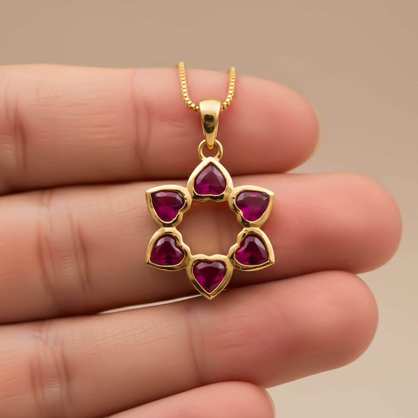 Silver Star Floral Ruby Pendant