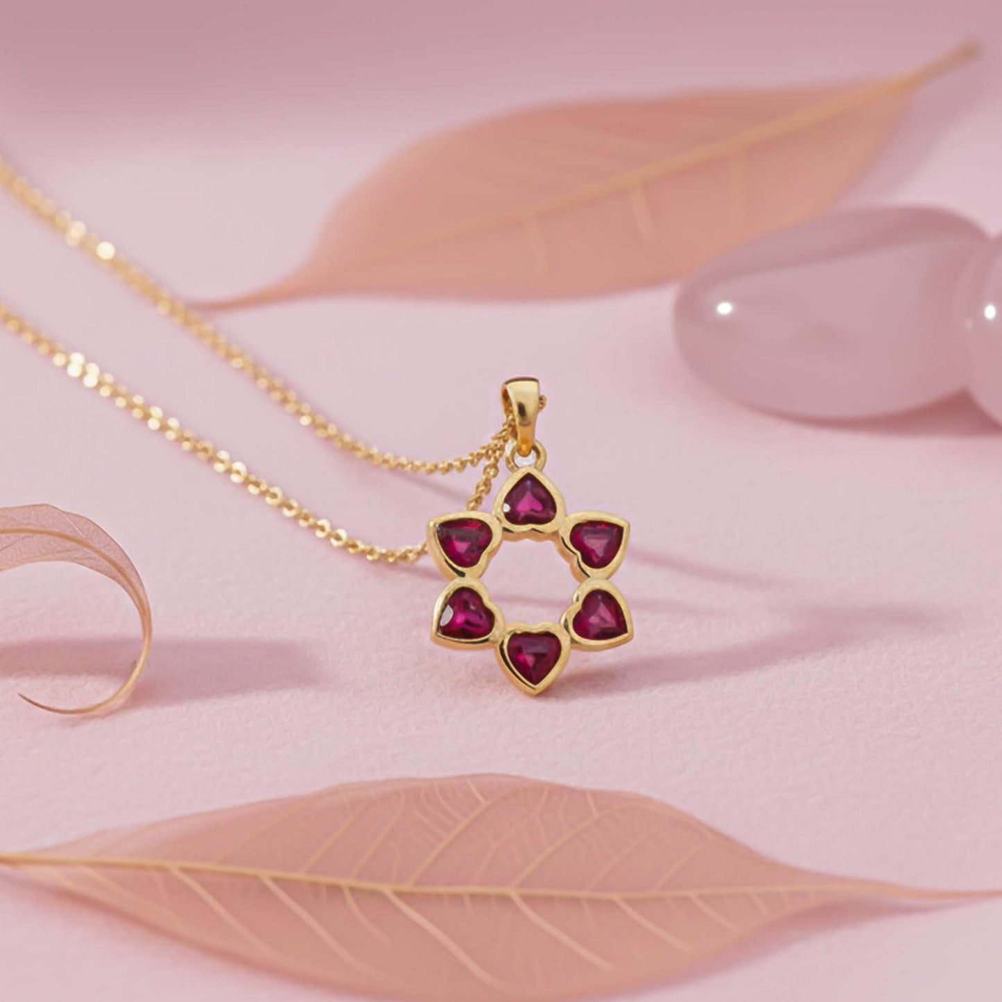 Silver Star Floral Ruby Pendant
