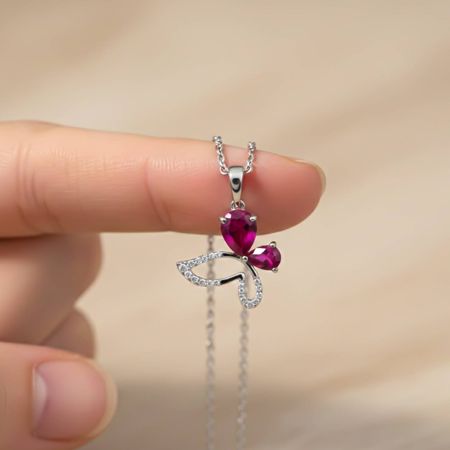 Silver Butterfly Ruby Pendant
