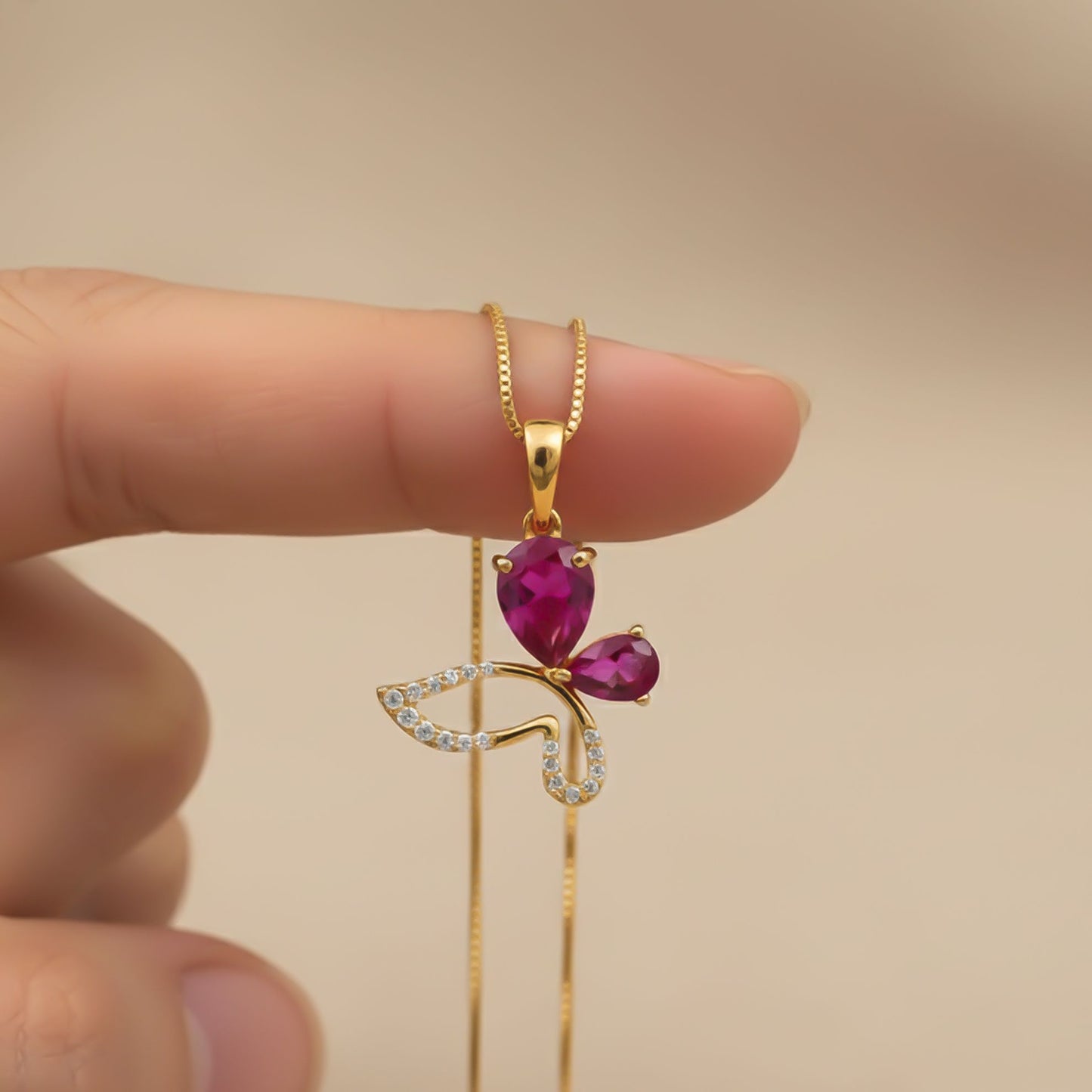 Silver Butterfly Ruby Pendant