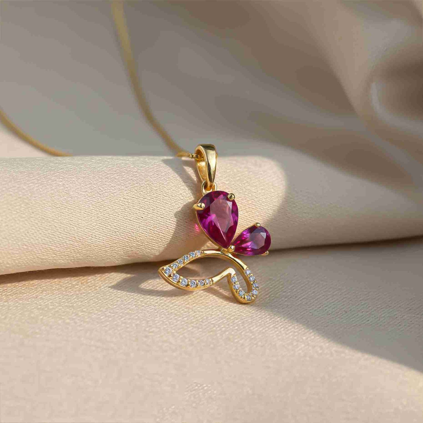 Silver Butterfly Ruby Pendant