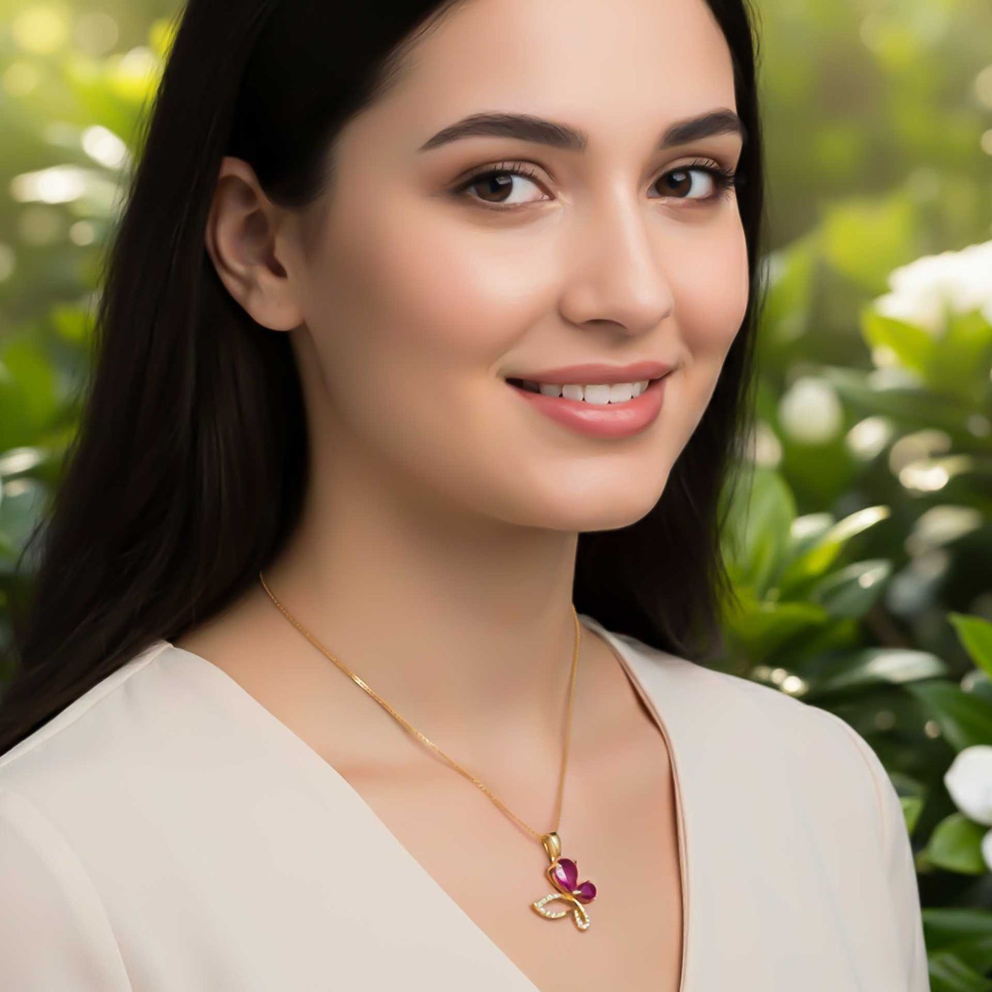 Silver Butterfly Ruby Pendant