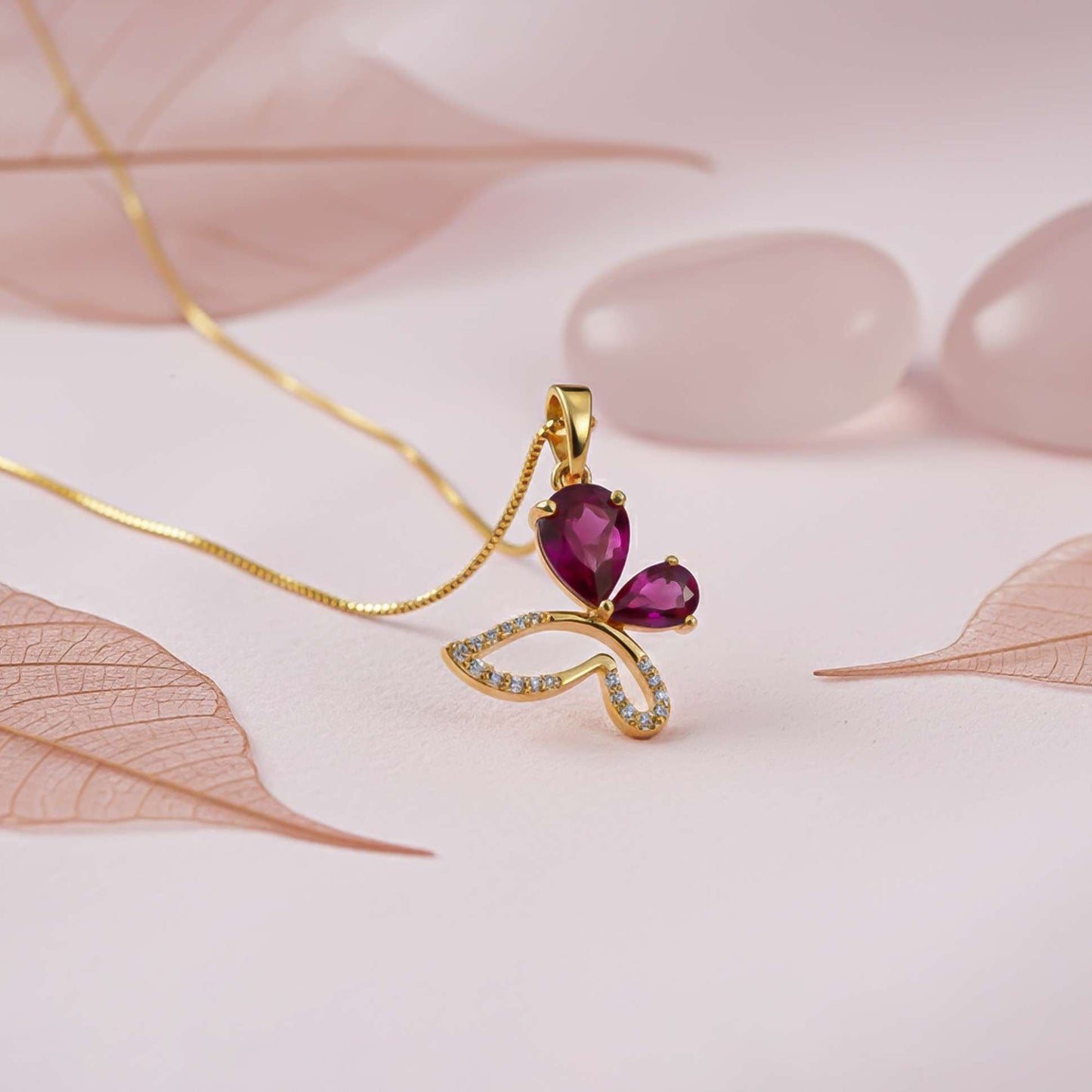 Silver Butterfly Ruby Pendant