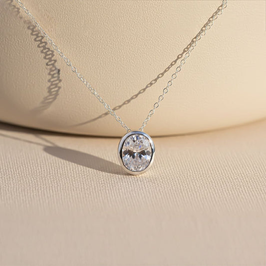 Silver Oval Classic Solitaire Bezel Pendant