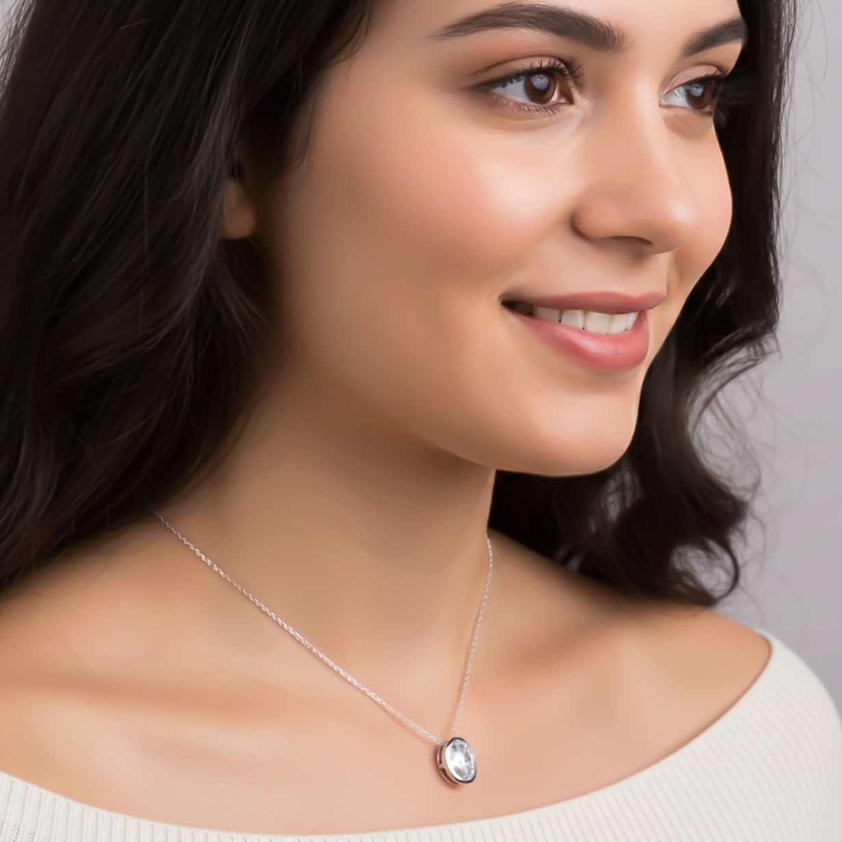 Silver Oval Classic Solitaire Bezel Pendant