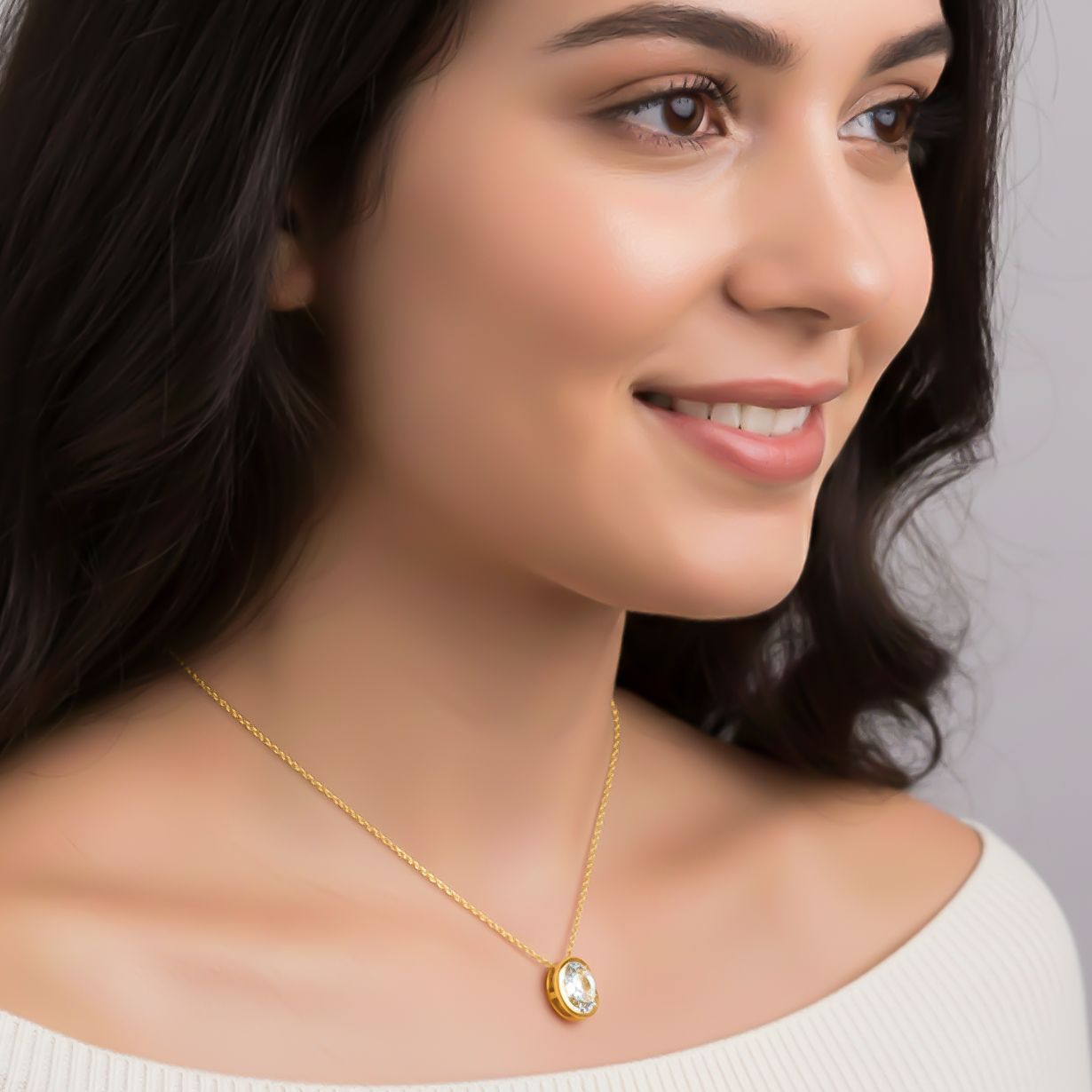 Silver Oval Classic Solitaire Bezel Pendant