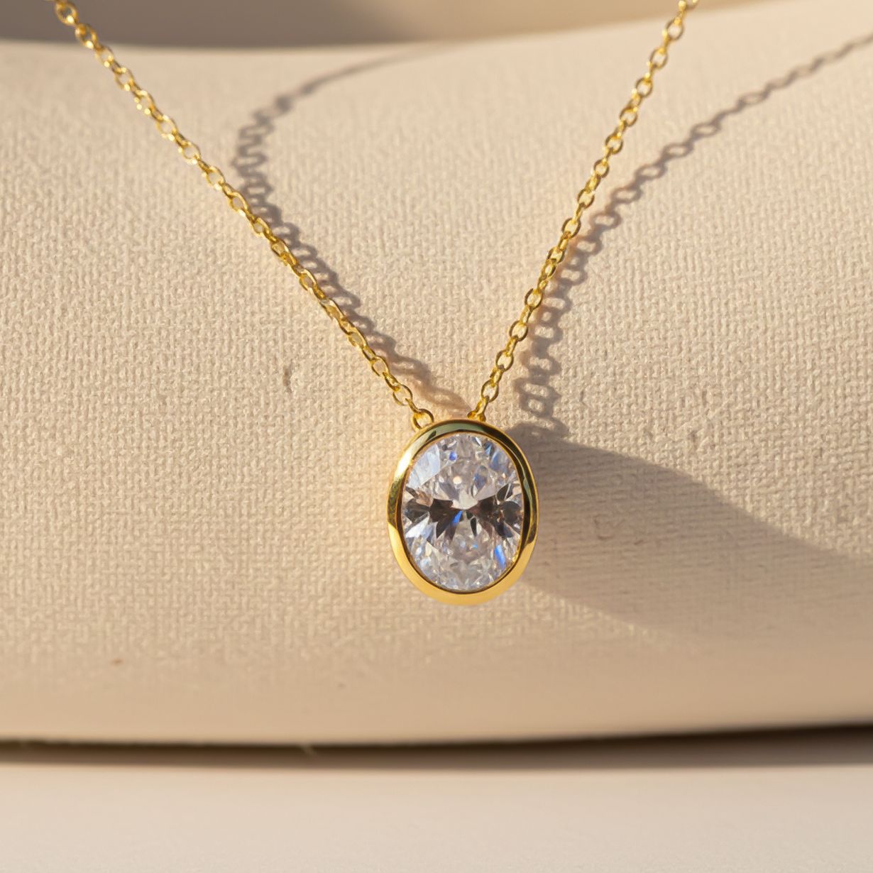 Silver Oval Classic Solitaire Bezel Pendant
