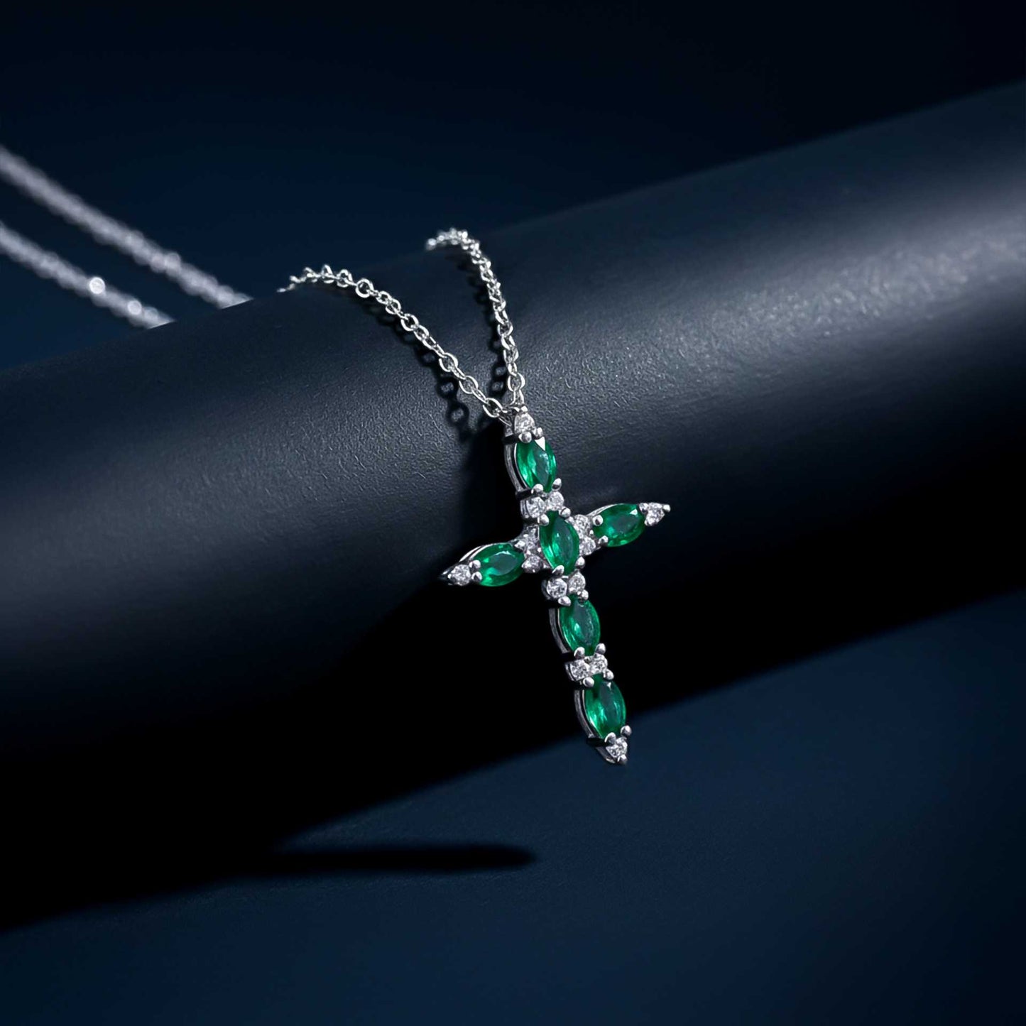 Silver Green Emerald Cross Pendant