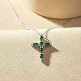 Silver Green Emerald Cross Pendant Gold Vermeil (2.5 Micron)