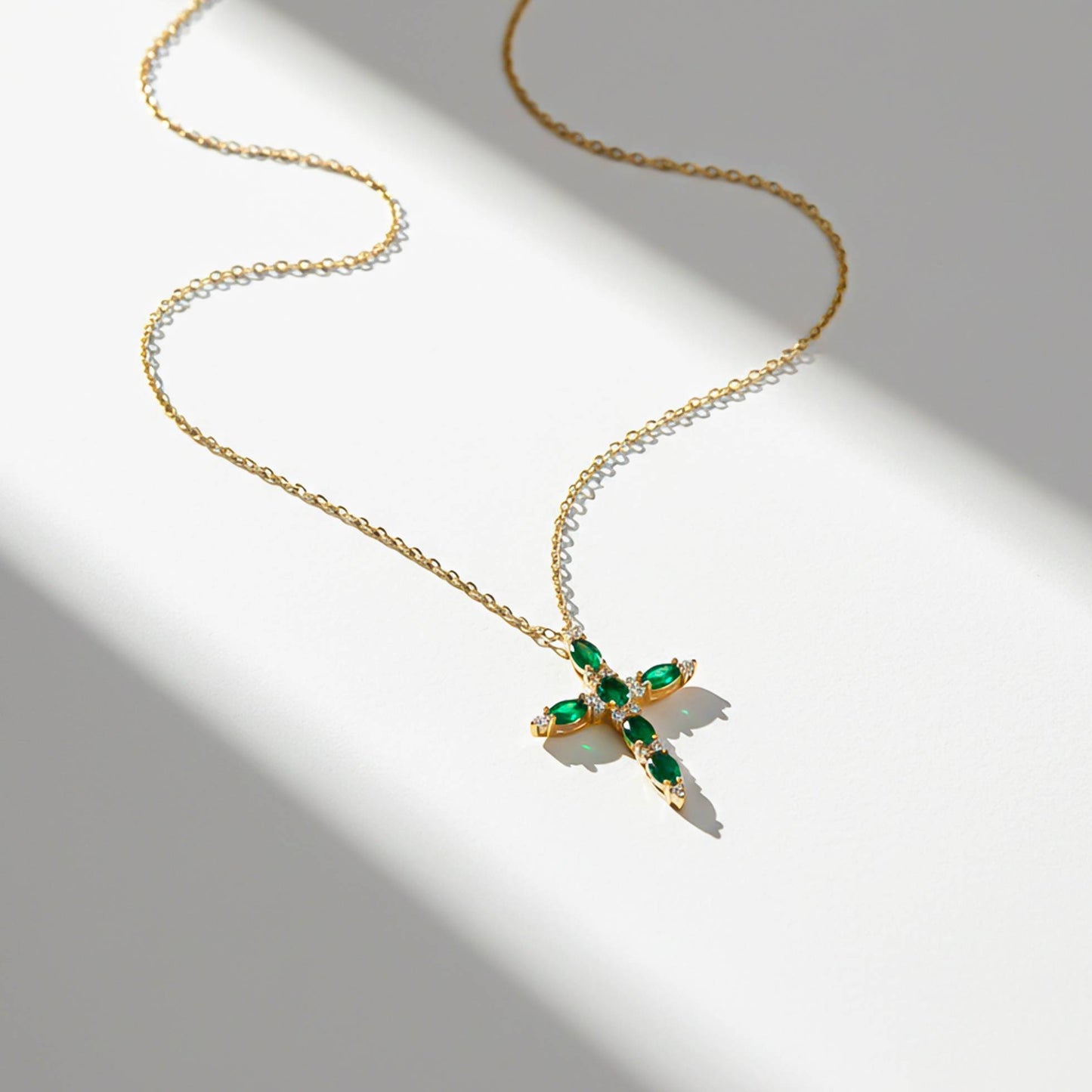 Silver Green Emerald Cross Pendant