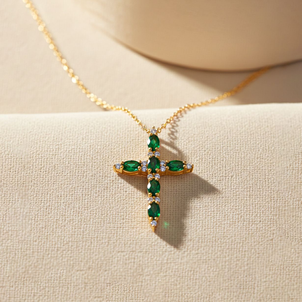 Silver Green Emerald Cross Pendant