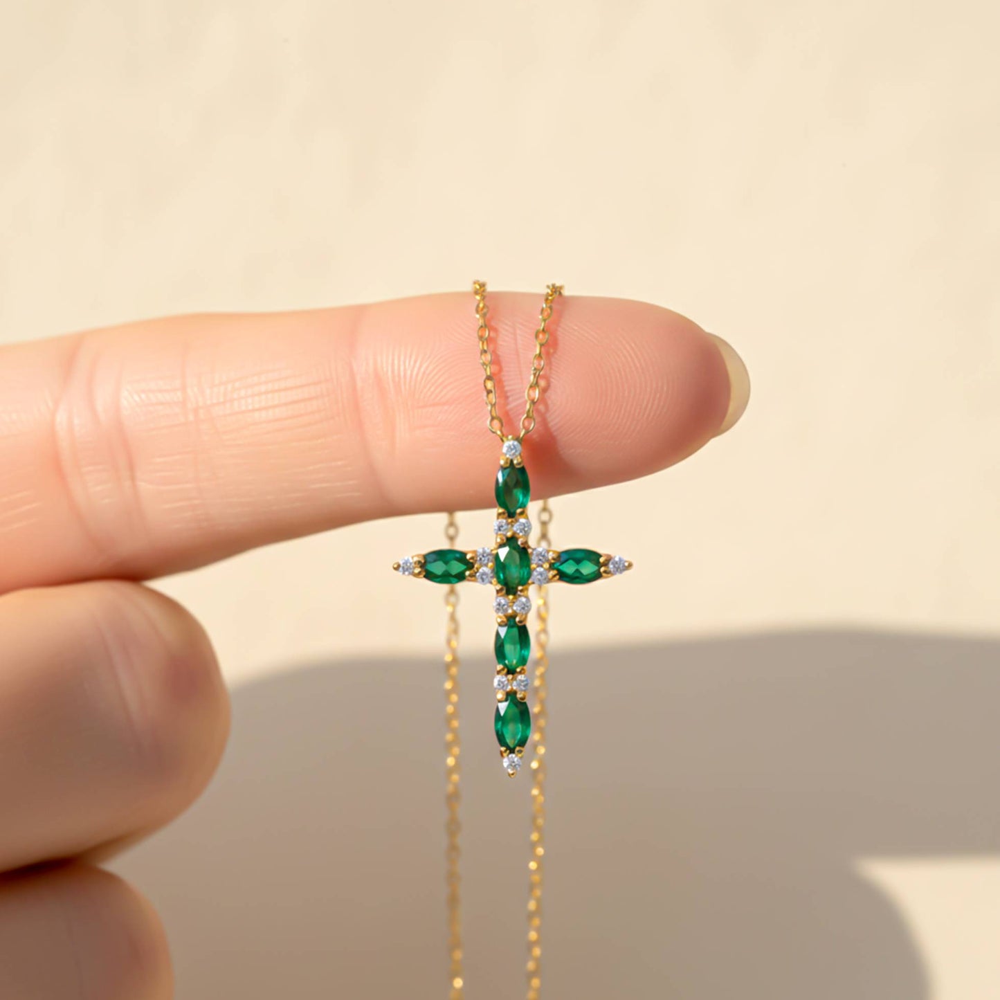 Silver Green Emerald Cross Pendant
