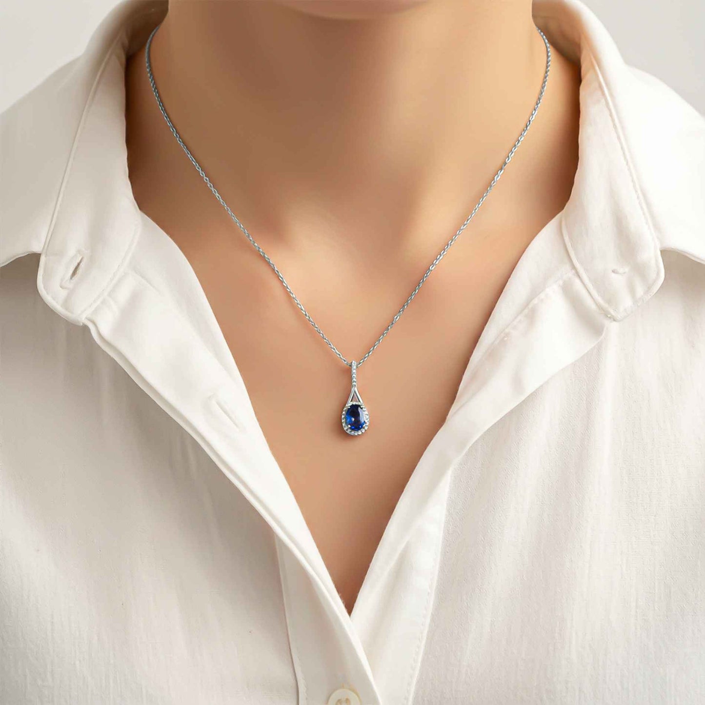 Silver Dazzling Halo Sapphire Pendant