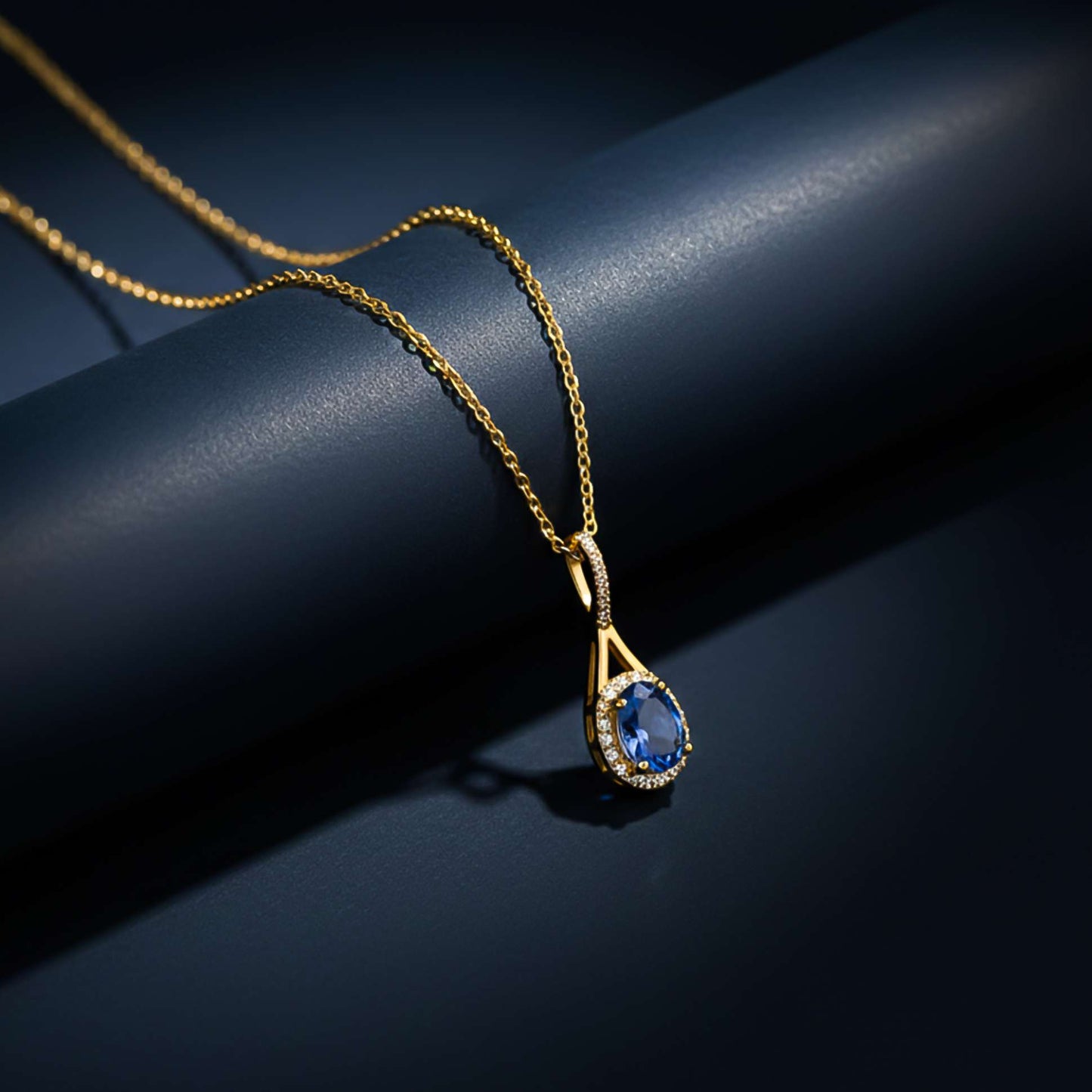 Silver Dazzling Halo Sapphire Pendant