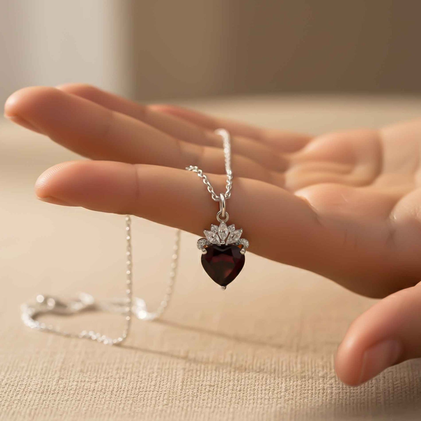 Silver Red Heart Crown Pendant
