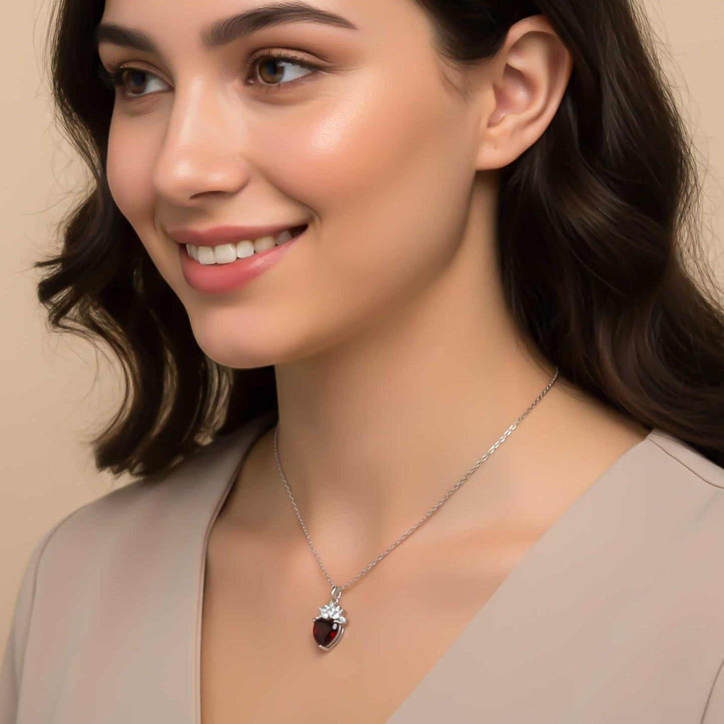 Silver Red Heart Crown Pendant