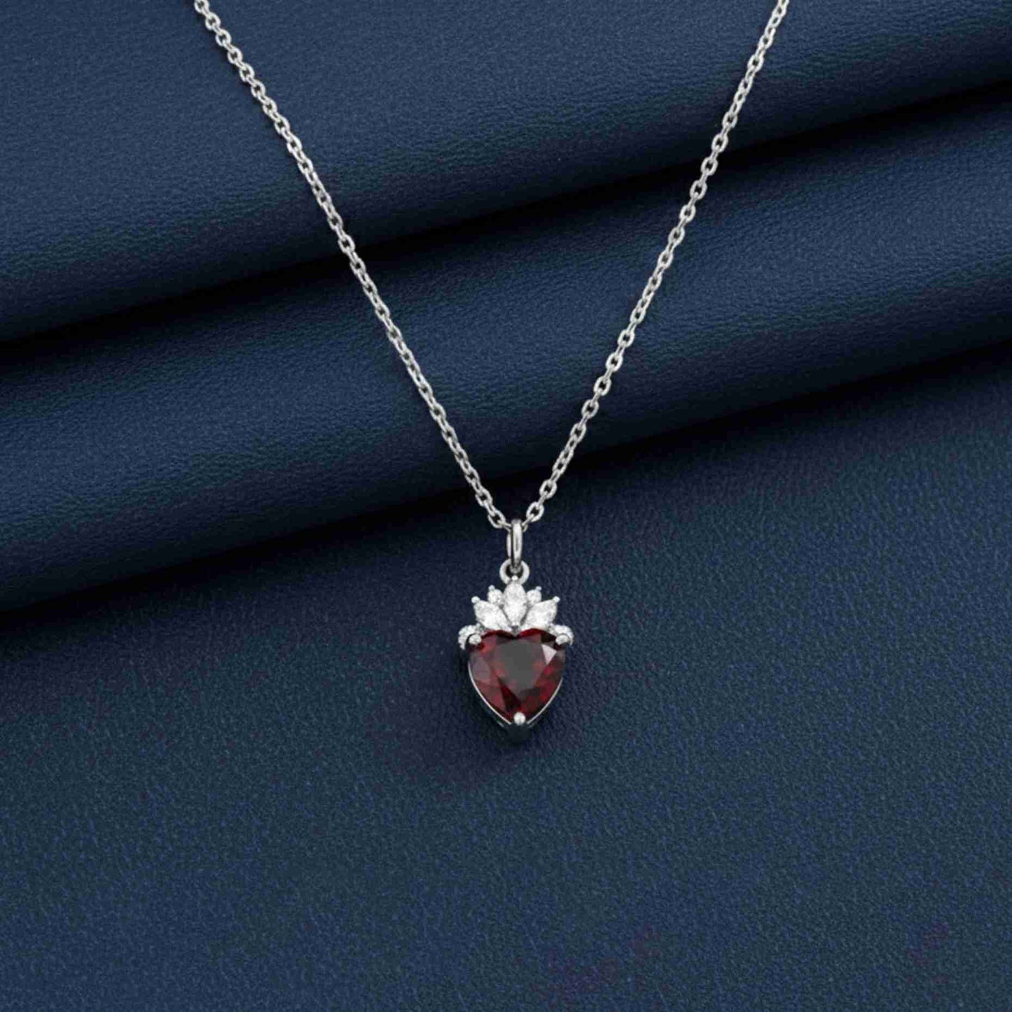 Silver Red Heart Crown Pendant