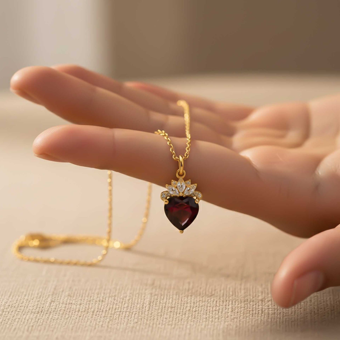 Silver Red Heart Crown Pendant
