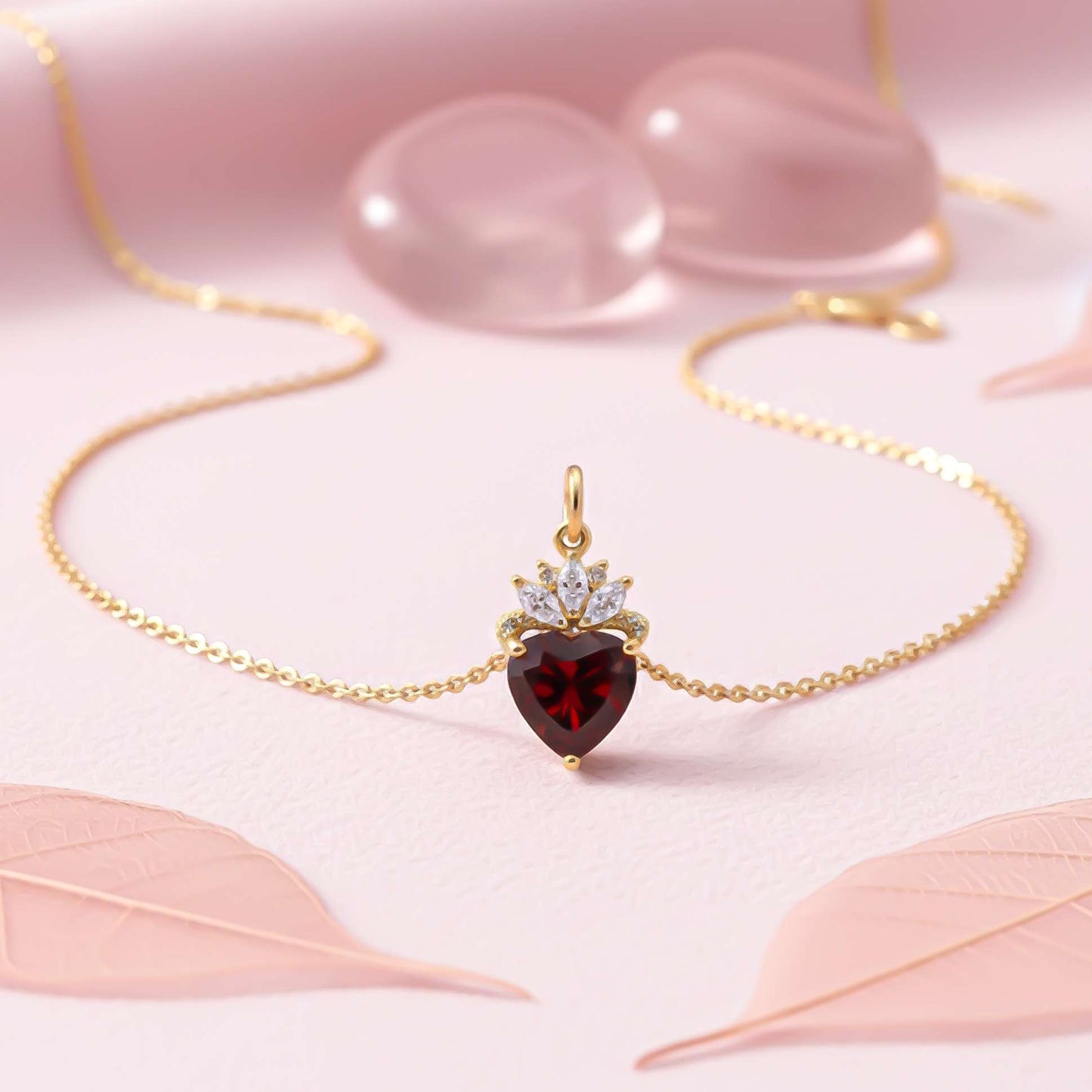 Silver Red Heart Crown Pendant