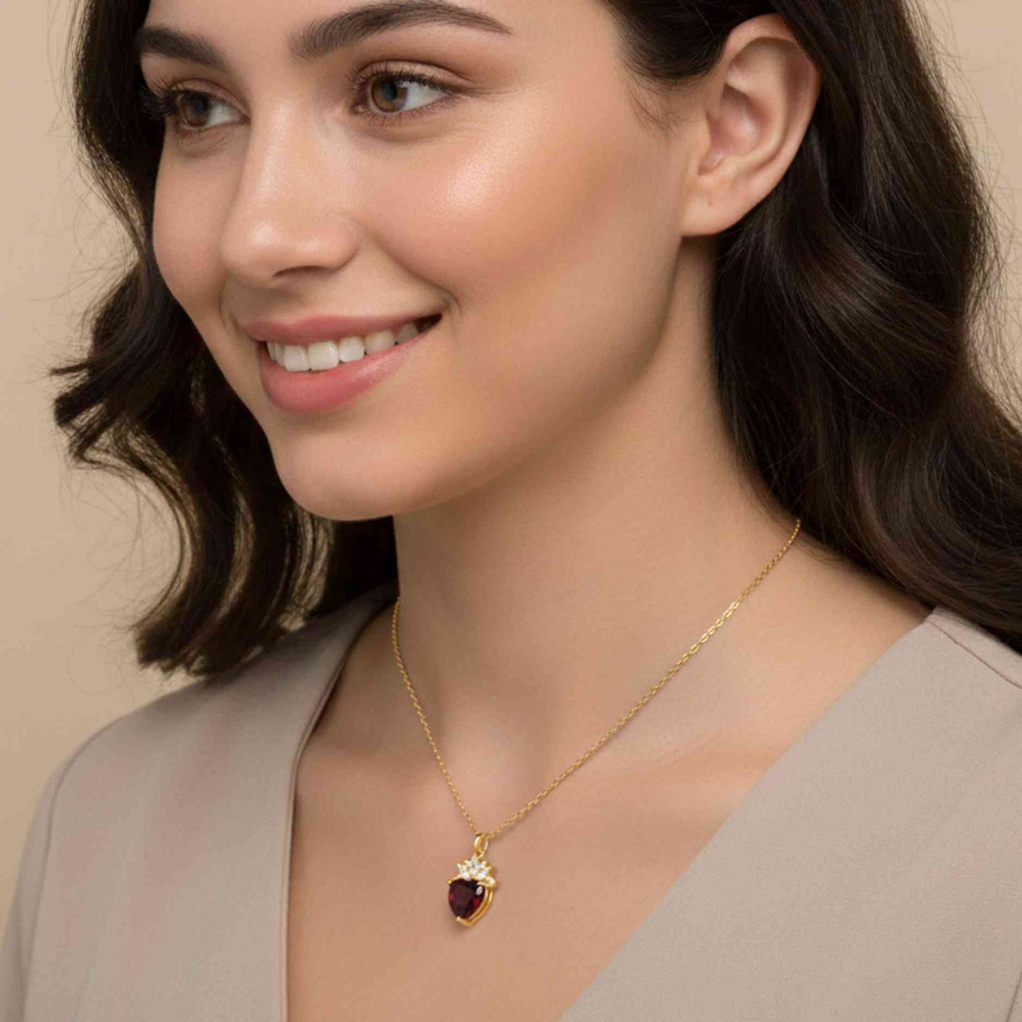 Silver Red Heart Crown Pendant