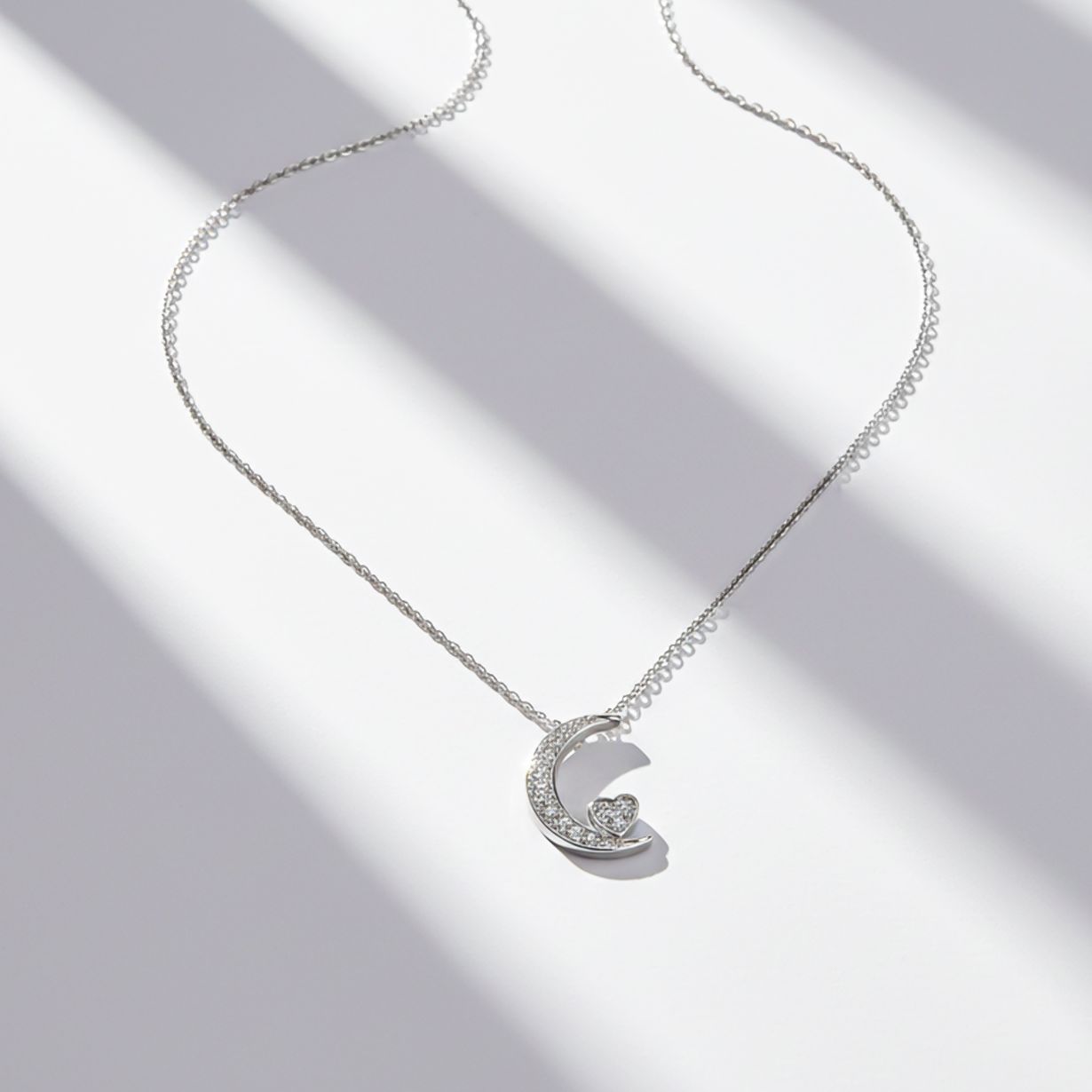 Silver Moon to Heart Necklace